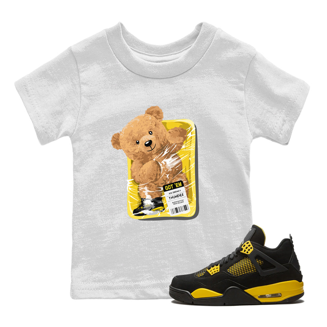 Air Jordan 4 Thunder Sneaker Match Tees Packaged Bear Sneaker Tees Air Jordan 4 Retro Thunder Sneaker Release Tees Kids Shirts White 1