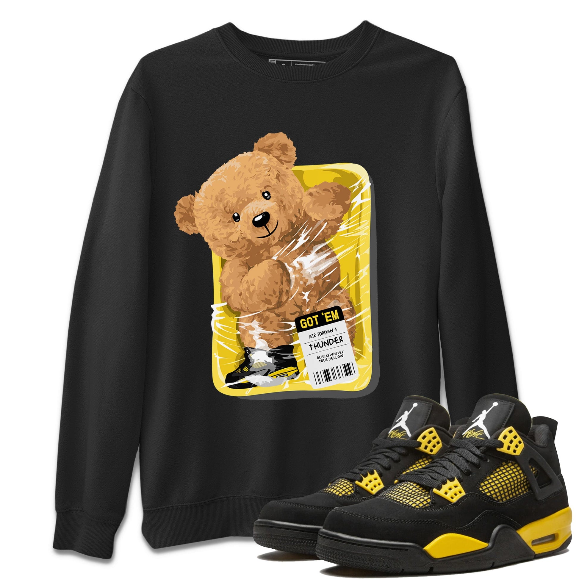 Air Jordan 4 Thunder Sneaker Match Tees Packaged Bear Sneaker Tees Air Jordan 4 Retro Thunder Sneaker Release Tees Unisex Shirts Black 1