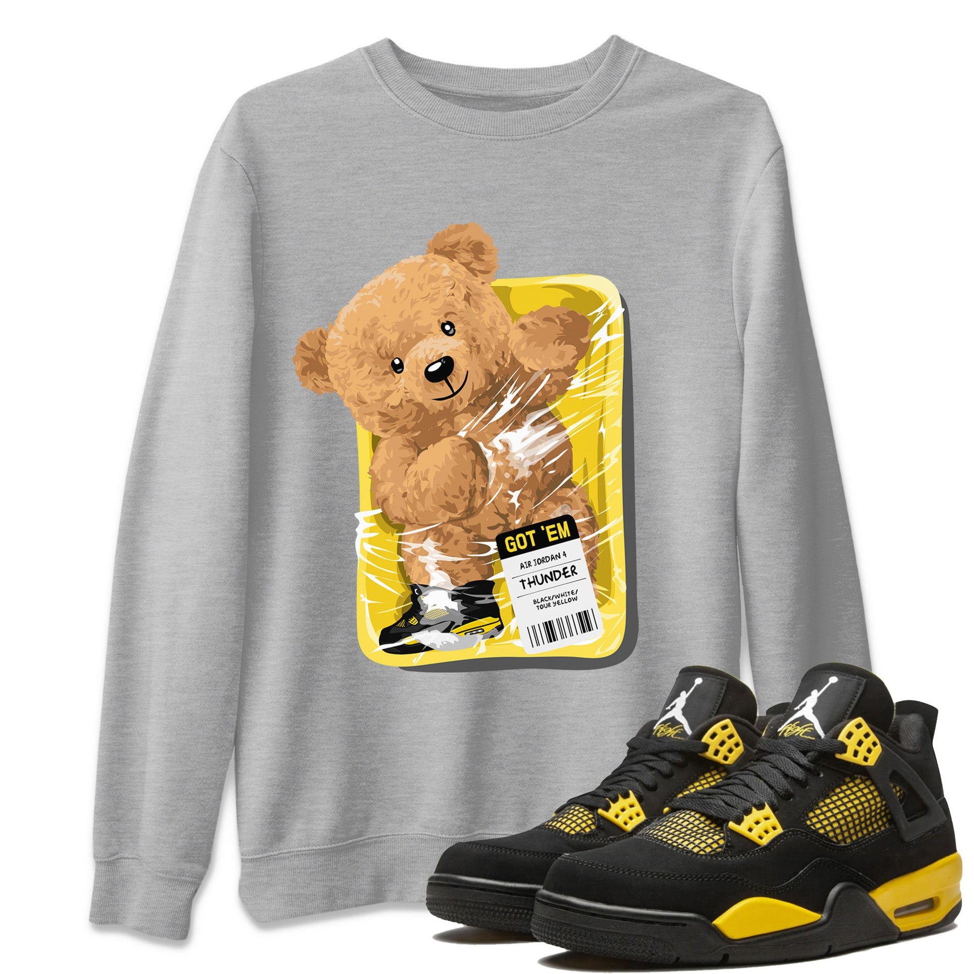 Air Jordan 4 Thunder Sneaker Match Tees Packaged Bear Sneaker Tees Air Jordan 4 Retro Thunder Sneaker Release Tees Unisex Shirts Heather Grey 1