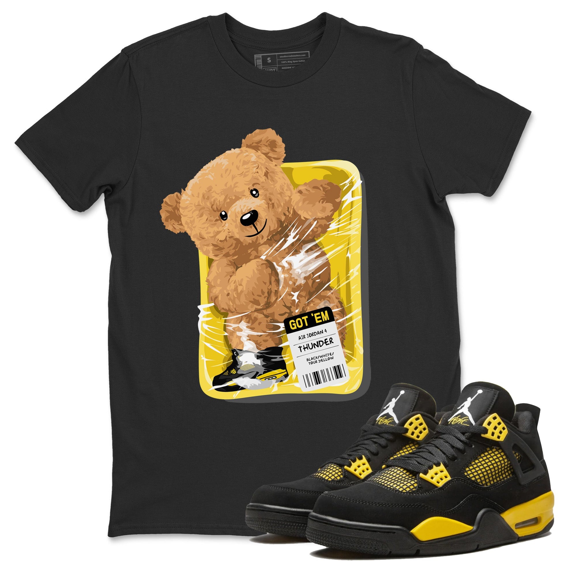 Air Jordan 4 Thunder Sneaker Match Tees Packaged Bear Sneaker Tees Air Jordan 4 Retro Thunder Sneaker Release Tees Unisex Shirts Black 1