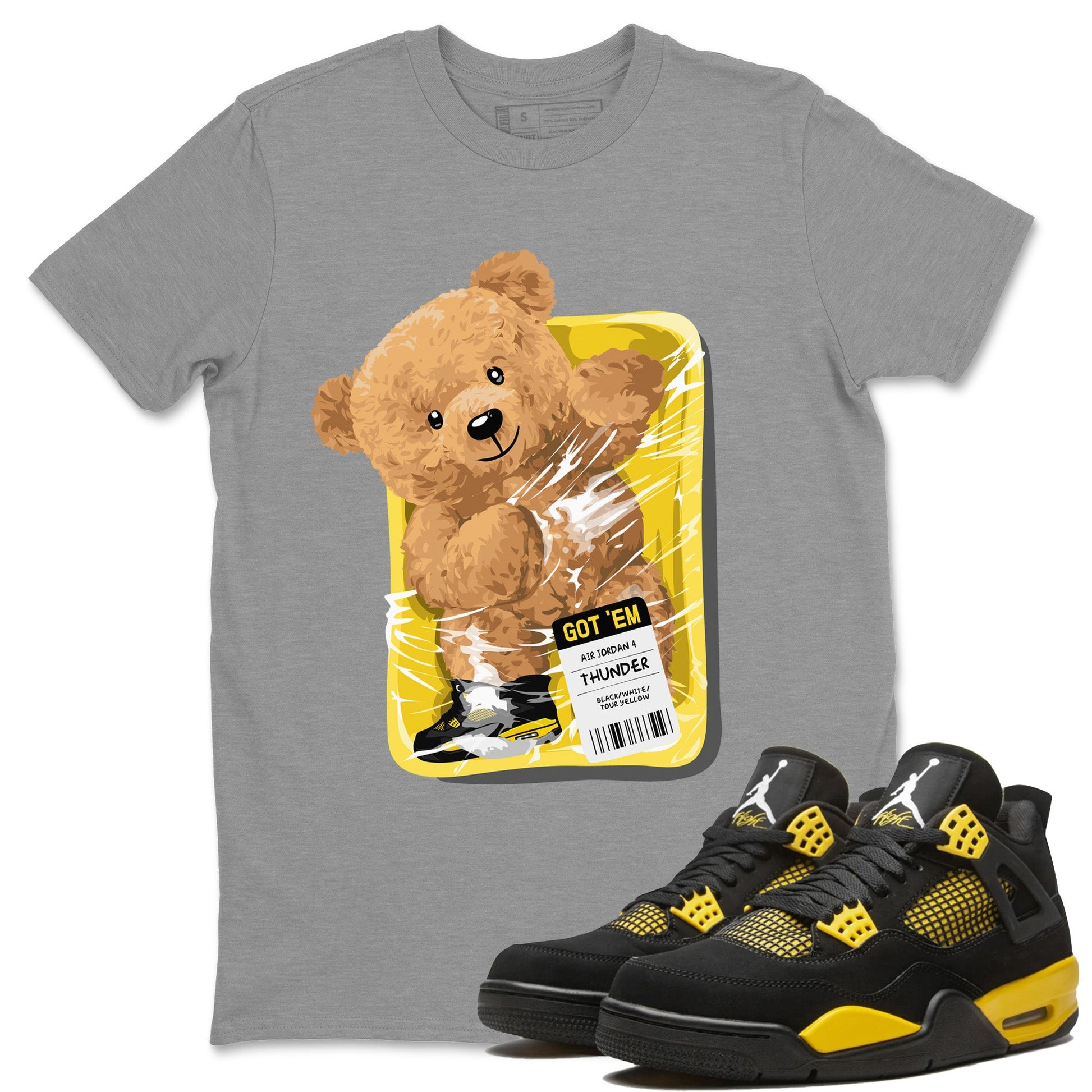 Air Jordan 4 Thunder Sneaker Match Tees Packaged Bear Sneaker Tees Air Jordan 4 Retro Thunder Sneaker Release Tees Unisex Shirts Heather Grey 1
