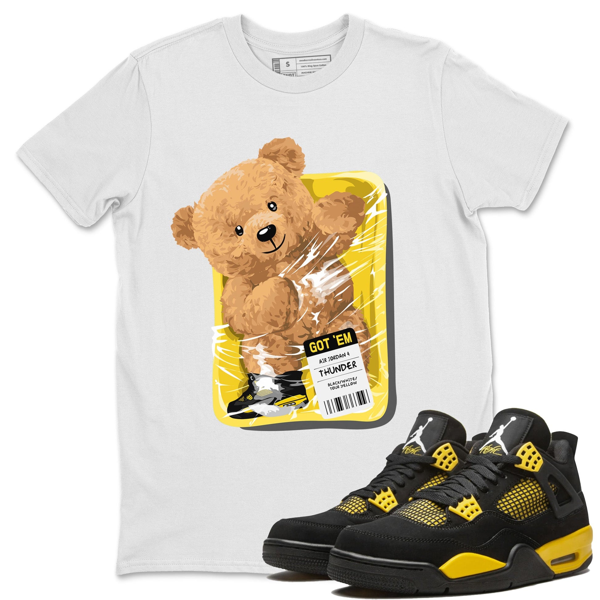 Air Jordan 4 Thunder Sneaker Match Tees Packaged Bear Sneaker Tees Air Jordan 4 Retro Thunder Sneaker Release Tees Unisex Shirts White 1