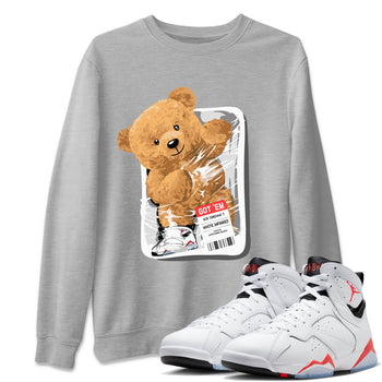 Air Jordan 7 White Infrared Sneaker Match Tees Packaged Bear Sneaker Tees AJ7 White Infrared SNRT Sneaker Release Tees Short Sleeve T-Shirt Heather Grey 1