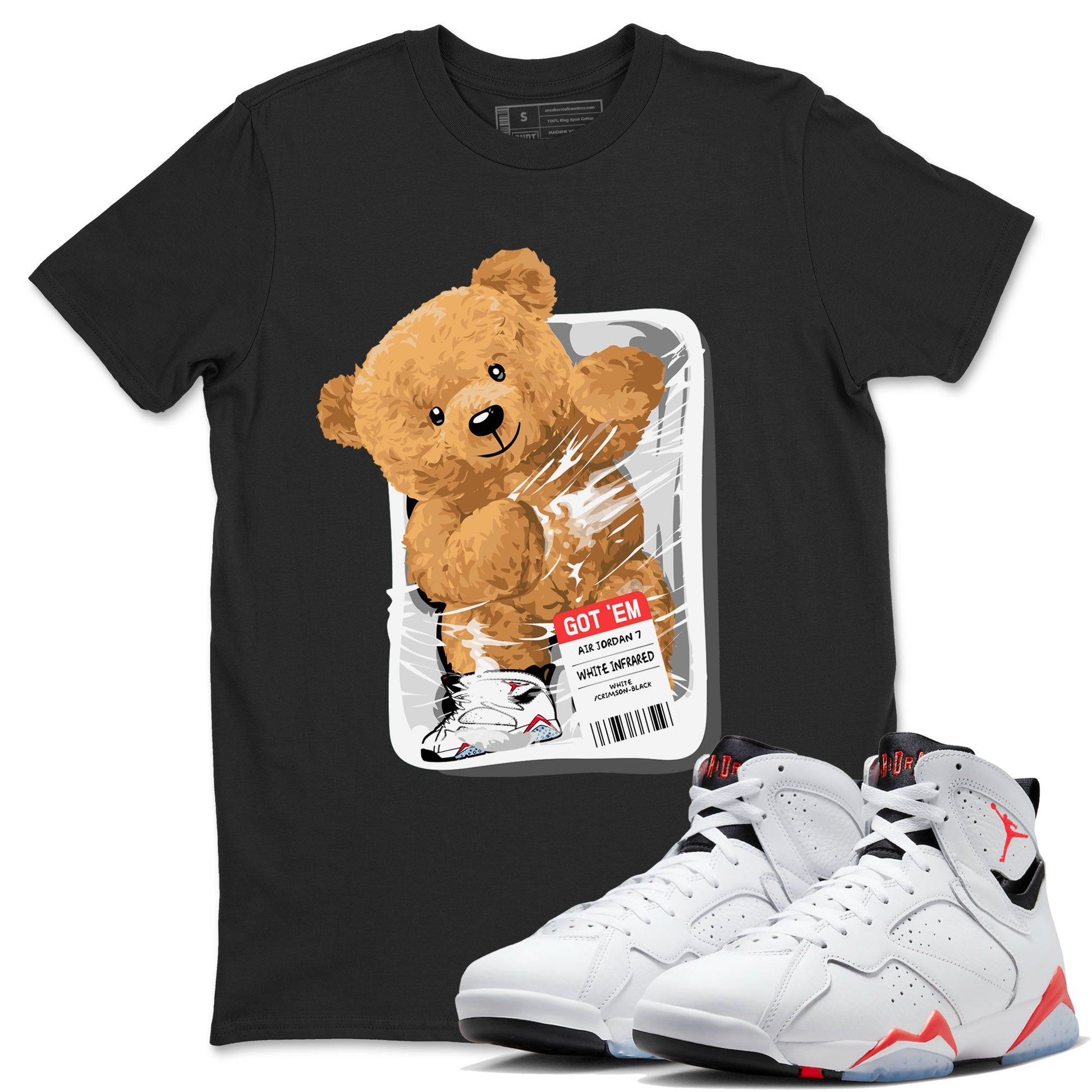 Air Jordan 7 White Infrared Sneaker Match Tees Packaged Bear Sneaker Tees AJ7 White Infrared SNRT Sneaker Release Tees Short Sleeve T-Shirt Black 1