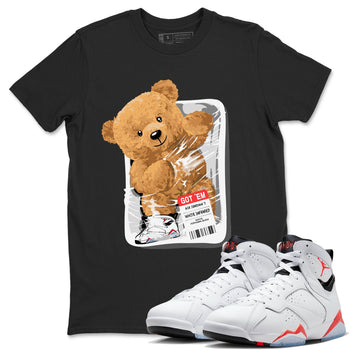 Air Jordan 7 White Infrared Sneaker Match Tees Packaged Bear Sneaker Tees AJ7 White Infrared SNRT Sneaker Release Tees Short Sleeve T-Shirt Black 1