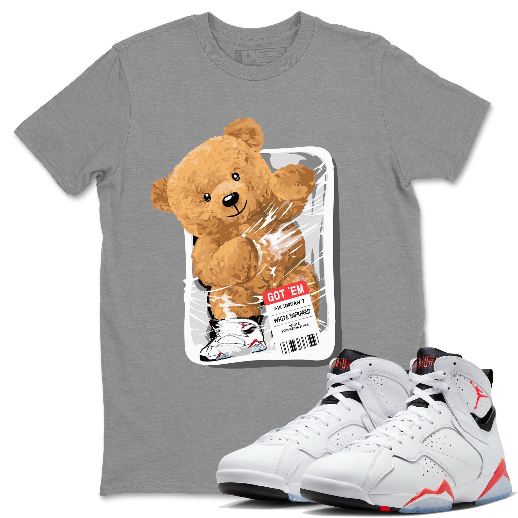 Air Jordan 7 White Infrared Sneaker Match Tees Packaged Bear Sneaker Tees AJ7 White Infrared SNRT Sneaker Release Tees Short Sleeve T-Shirt Heather Grey 1