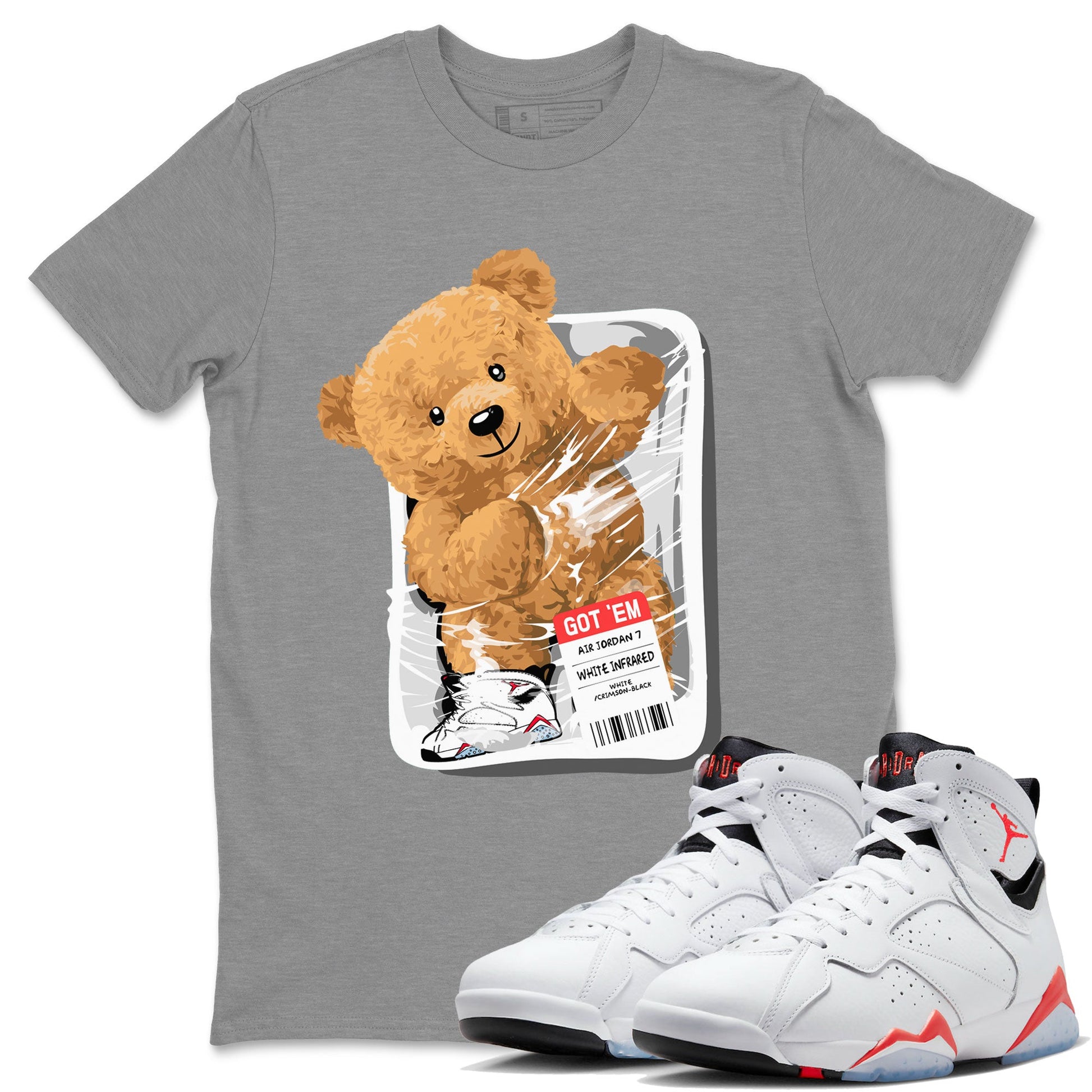 Air Jordan 7 White Infrared Sneaker Match Tees Packaged Bear Sneaker Tees AJ7 White Infrared SNRT Sneaker Release Tees Short Sleeve T-Shirt Heather Grey 1