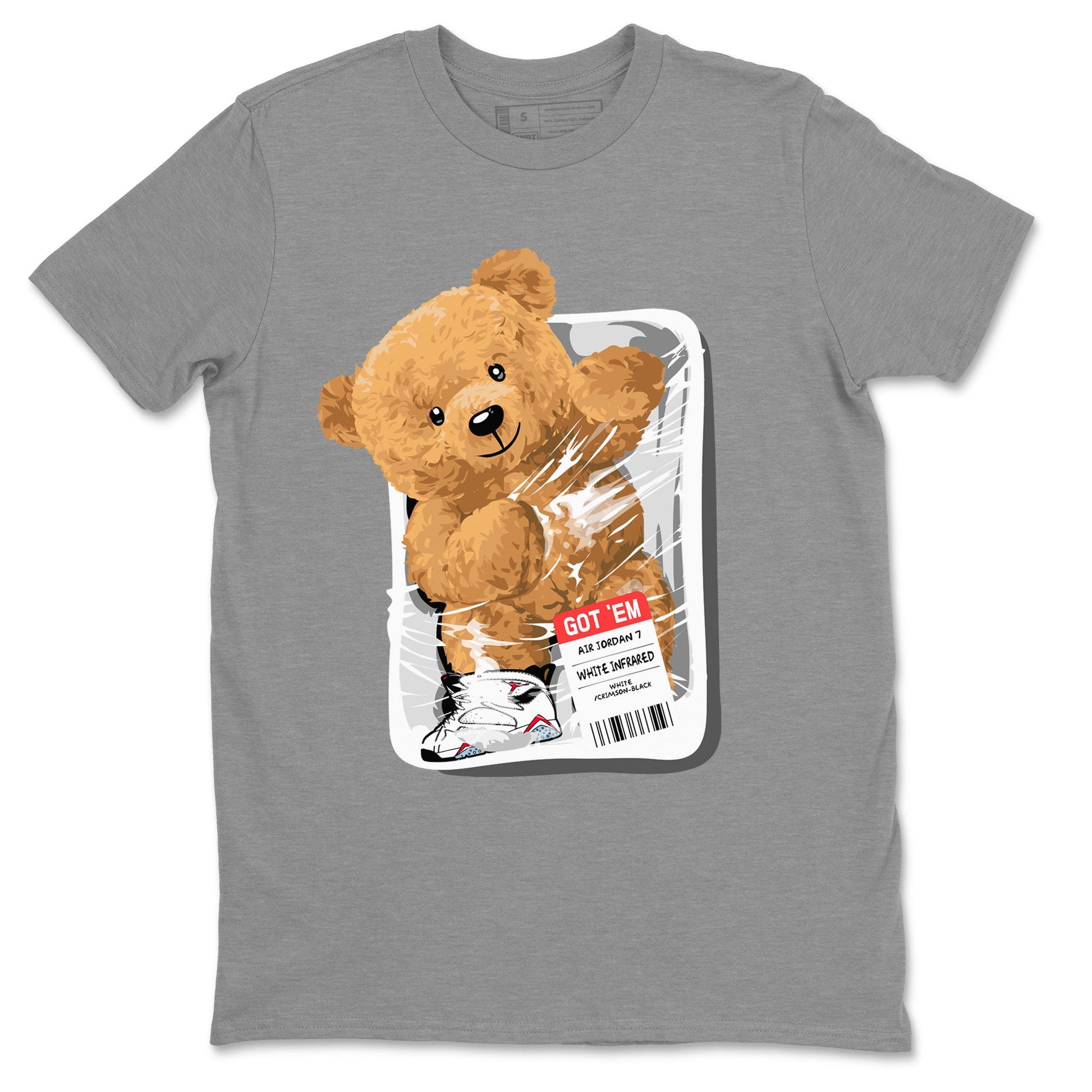 Air Jordan 7 White Infrared Sneaker Match Tees Packaged Bear Sneaker Tees AJ7 White Infrared SNRT Sneaker Release Tees Short Sleeve T-Shirt Heather Grey 2
