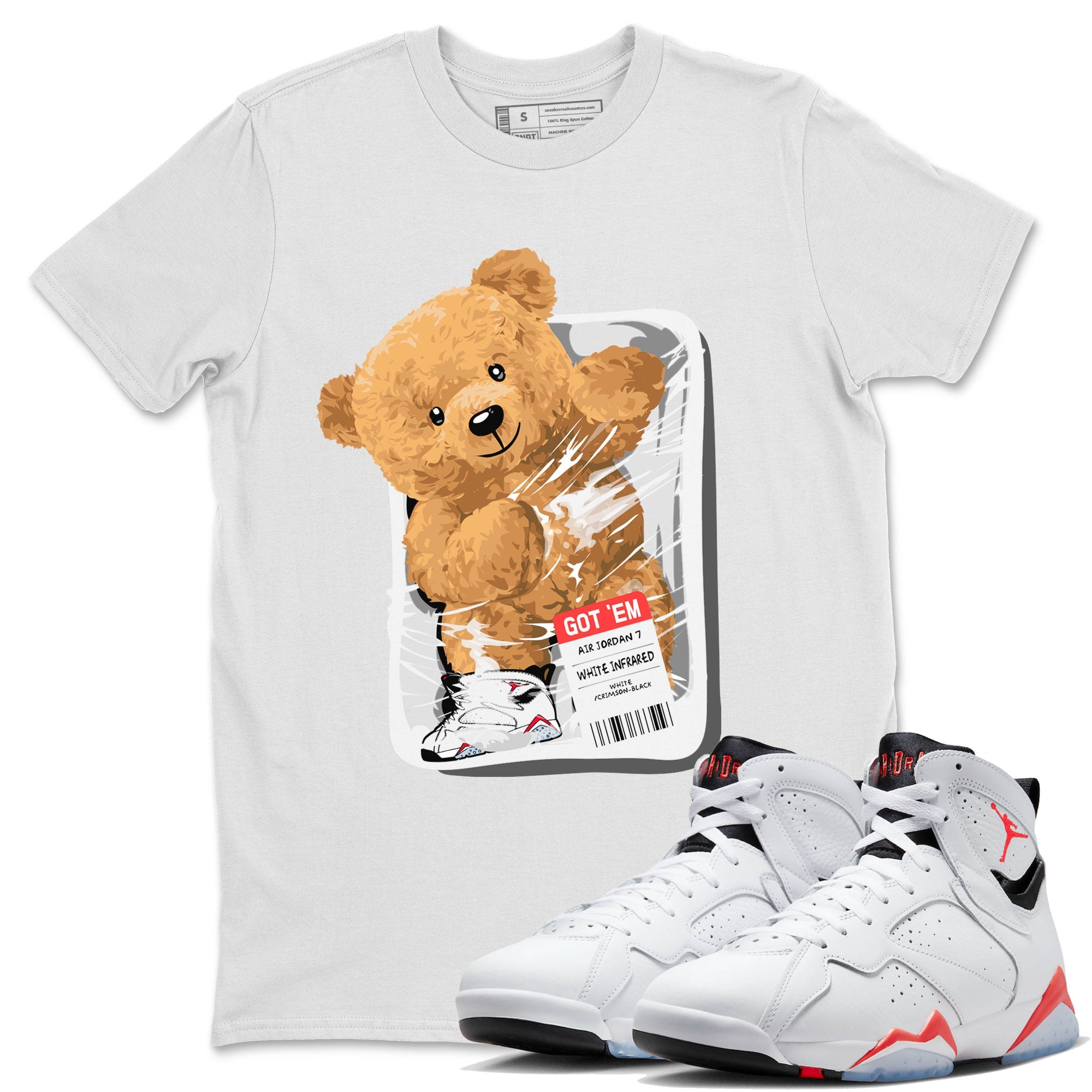 Air Jordan 7 White Infrared Sneaker Match Tees Packaged Bear Sneaker Tees AJ7 White Infrared SNRT Sneaker Release Tees Short Sleeve T-Shirt White 1
