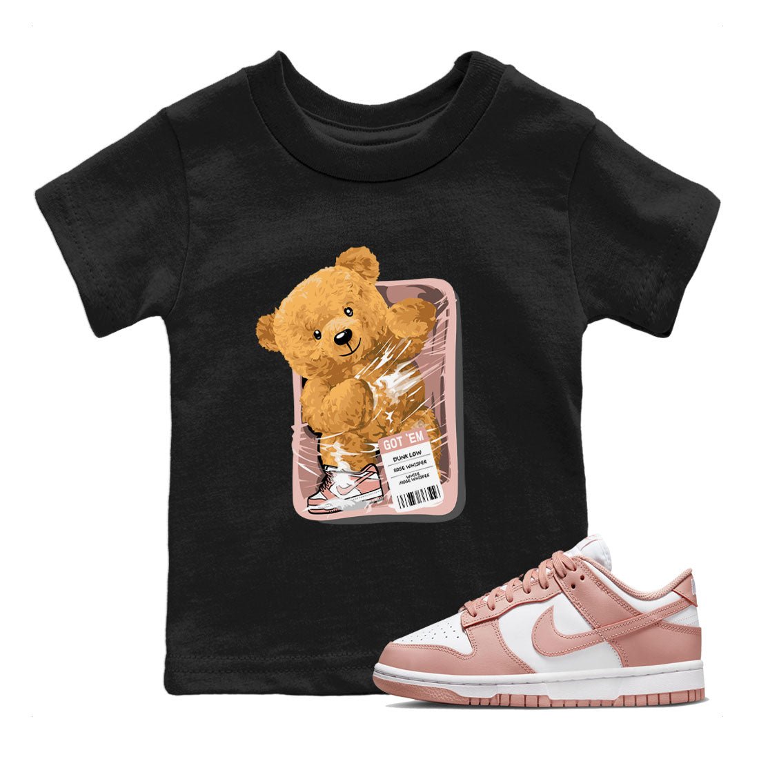 Dunks Low Rose Whisper shirt to match jordans Packaged Bear sneaker tees Dunk Rose Whisper SNRT Sneaker Release Tees Baby Toddler Black 1 T-Shirt