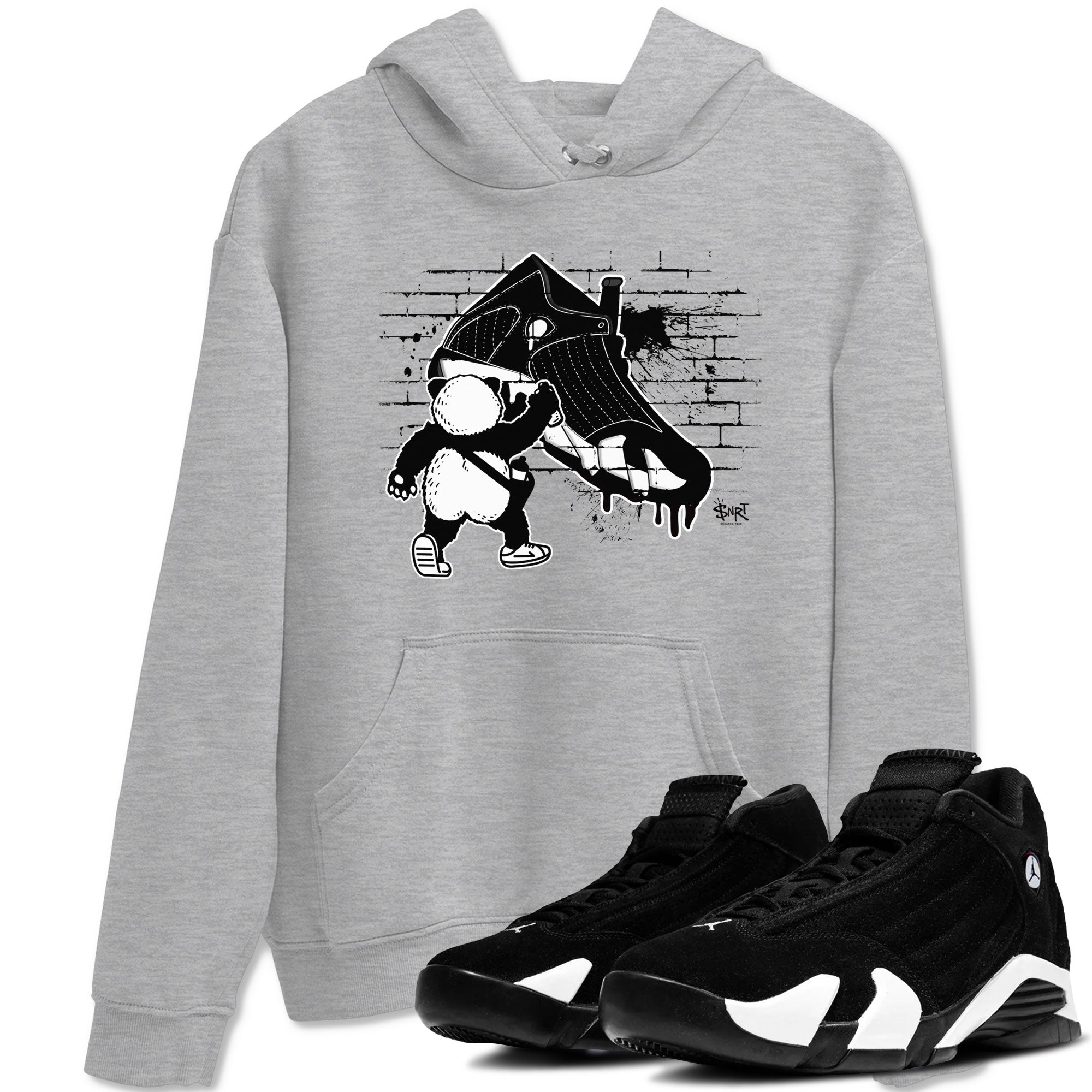 14s Panda shirt to match jordans Panda Artist sneaker tees Air Jordan 14 Panda SNRT Sneaker Release Tees unisex cotton Heather Grey 1 crew neck shirt