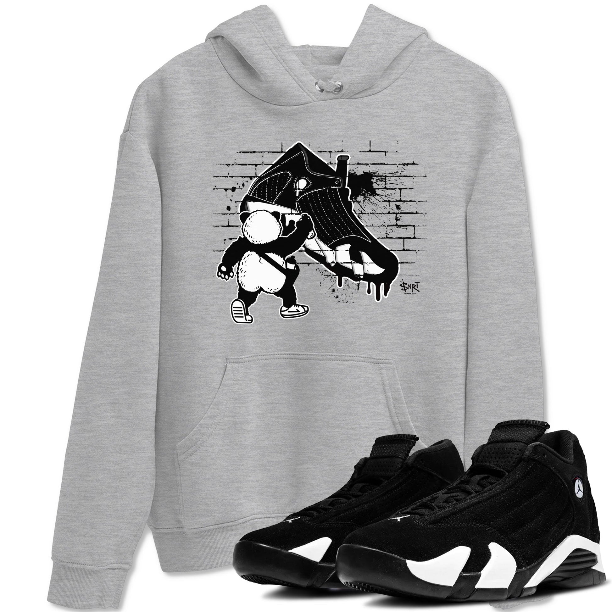 14s Panda shirt to match jordans Panda Artist sneaker tees Air Jordan 14 Panda SNRT Sneaker Release Tees unisex cotton Heather Grey 1 crew neck shirt