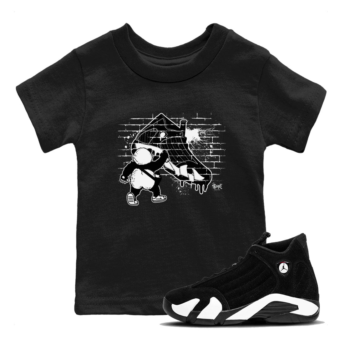 14s Panda shirt to match jordans Panda Artist sneaker tees Air Jordan 14 Panda SNRT sneaker release tees baby toddler Black 1 cotton Shirt
