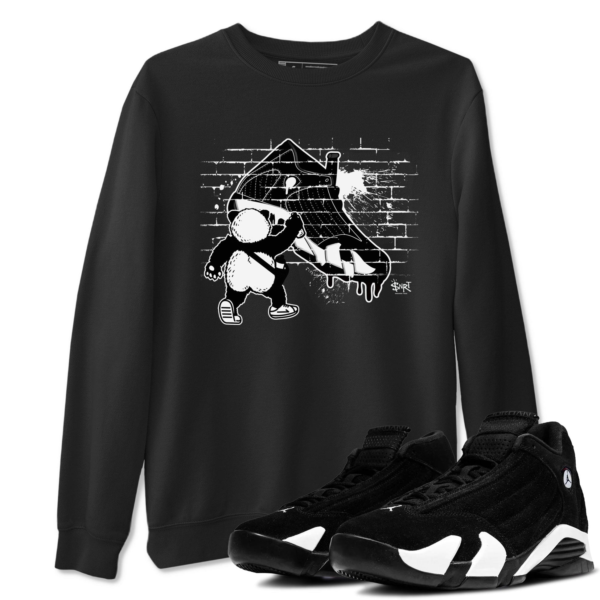 14s Panda shirt to match jordans Panda Artist sneaker tees Air Jordan 14 Panda SNRT Sneaker Release Tees unisex cotton Black 1 crew neck shirt