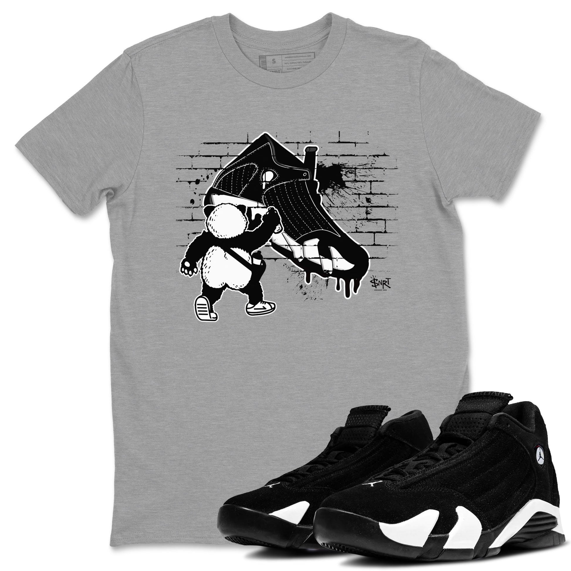 14s Panda shirt to match jordans Panda Artist sneaker tees Air Jordan 14 Panda SNRT Sneaker Release Tees unisex cotton Heather Grey 1 crew neck shirt