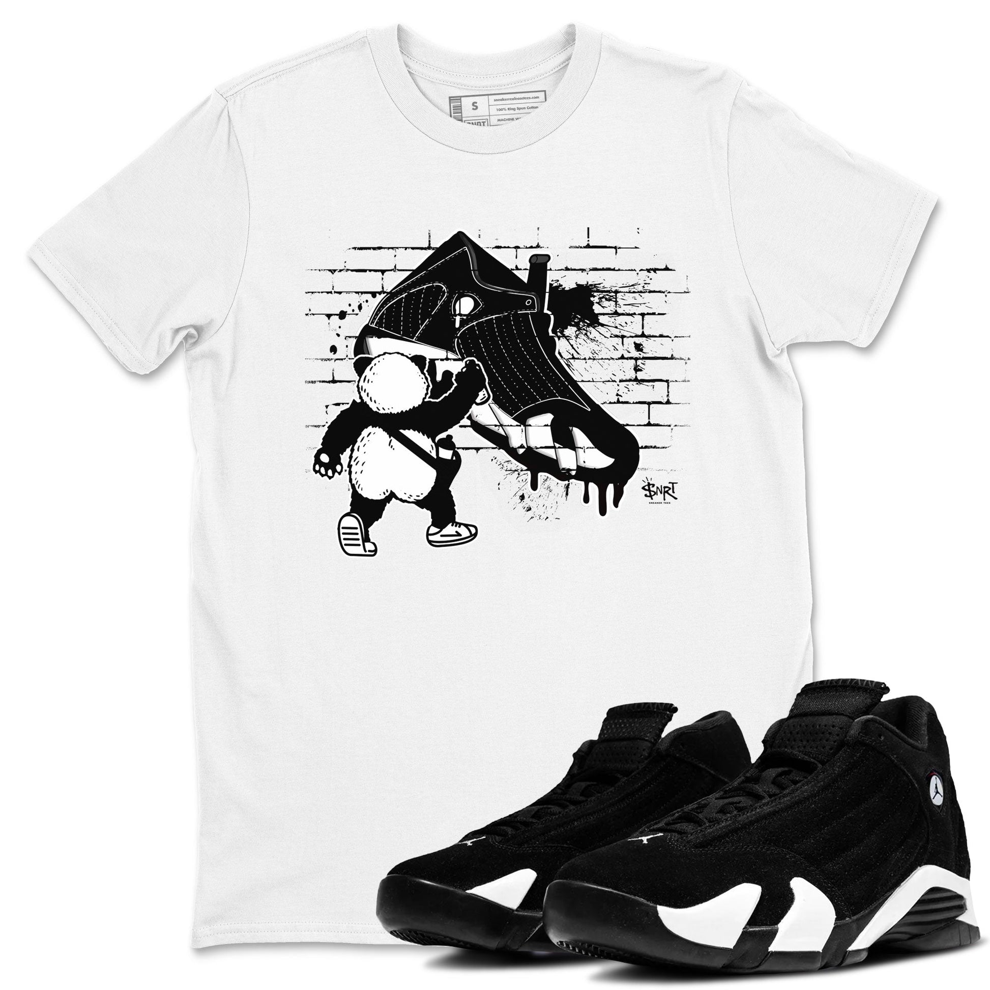 14s Panda shirt to match jordans Panda Artist sneaker tees Air Jordan 14 Panda SNRT Sneaker Release Tees unisex cotton White 1 crew neck shirt