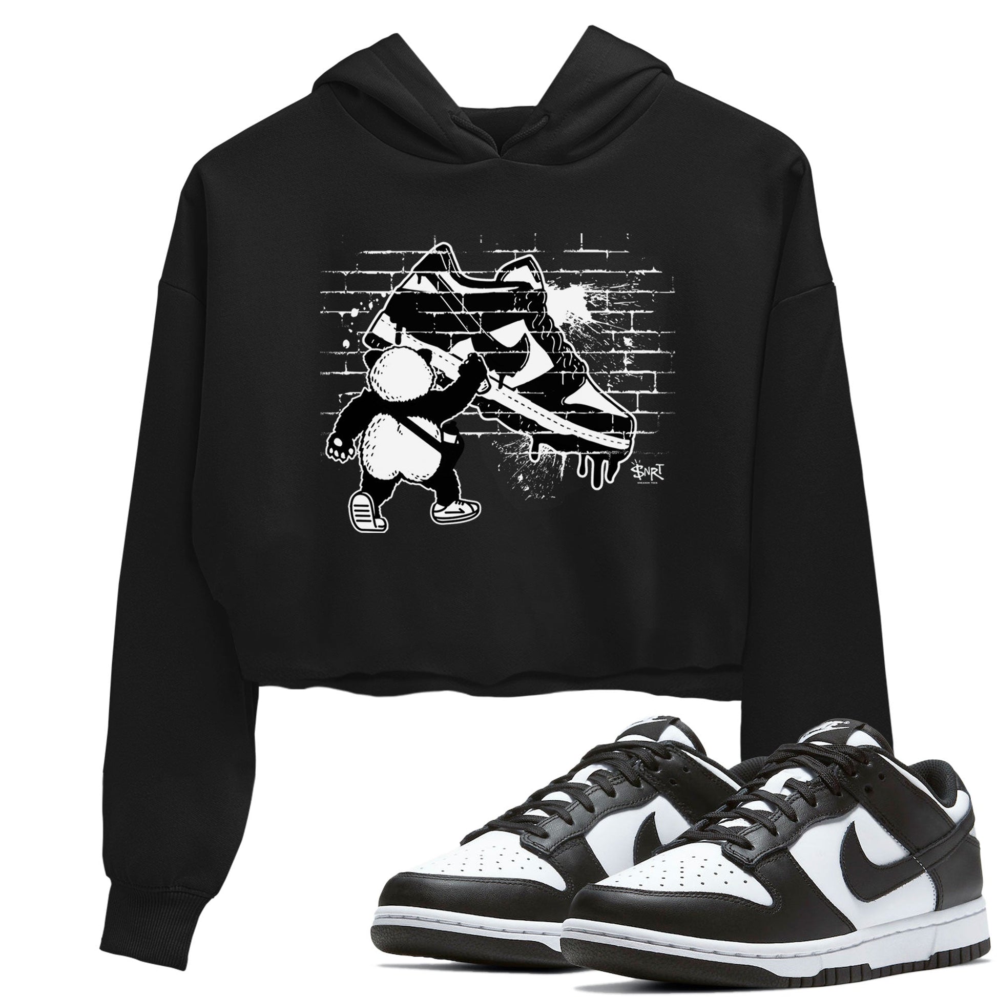 Dunk Panda shirt to match jordans Panda Artist sneaker tees Dunk Low Panda Black White SNRT Sneaker Release Tees Black 1 crop length shirt
