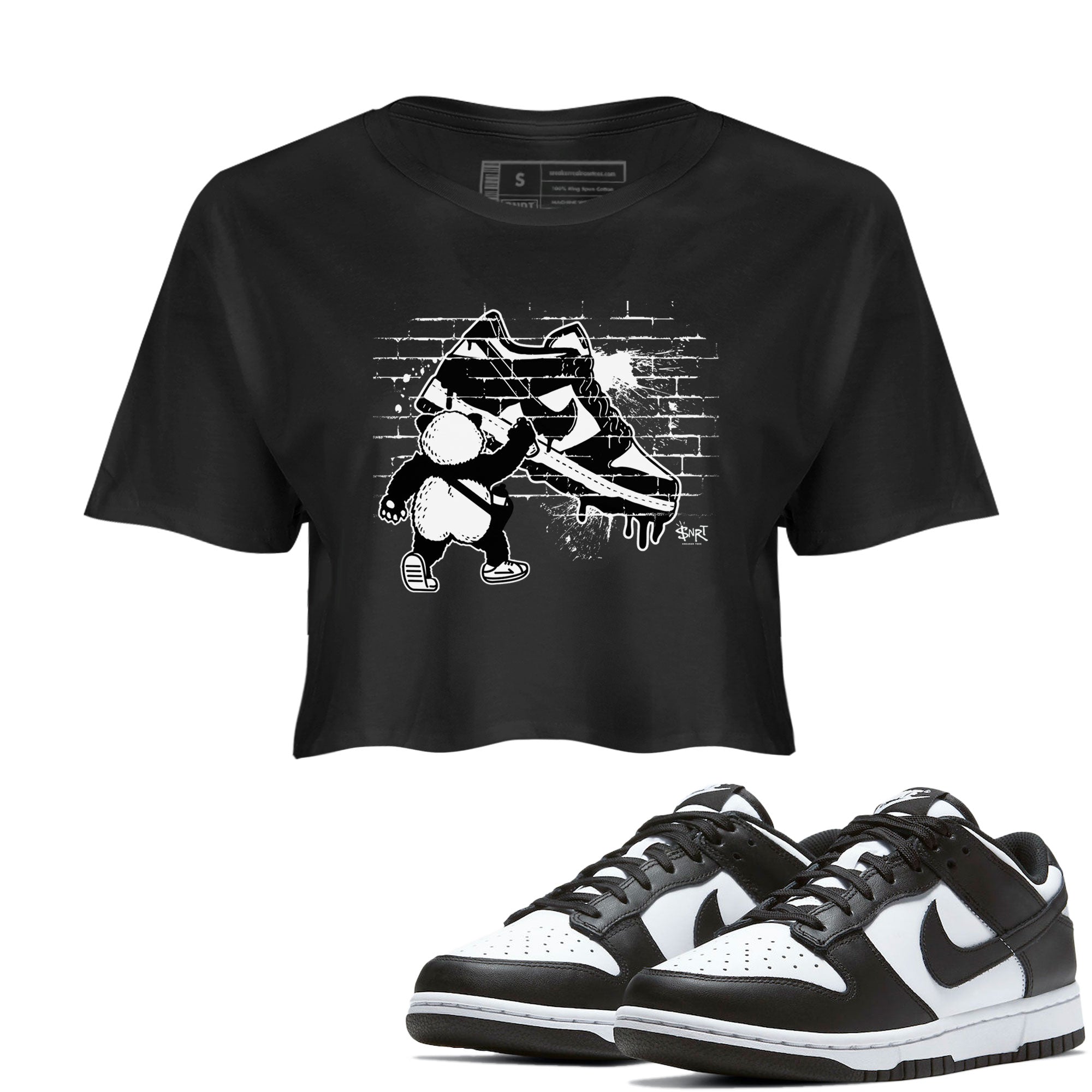 Dunk Panda shirt to match jordans Panda Artist sneaker tees Dunk Low Panda Black White SNRT Sneaker Release Tees Black 1 crop length shirt