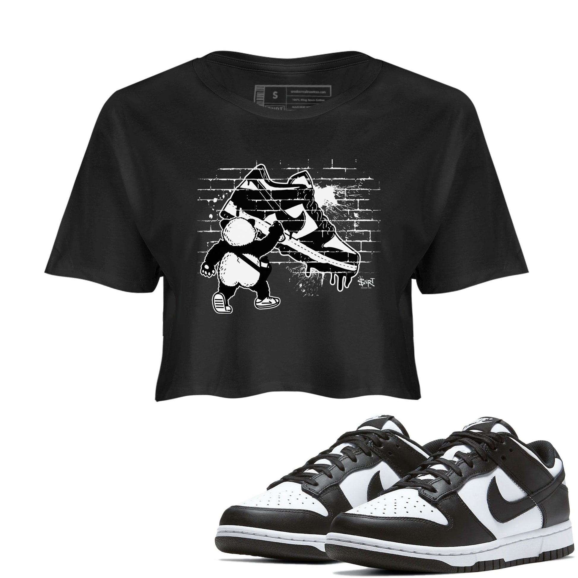 Dunk Panda shirt to match jordans Panda Artist sneaker tees Dunk Low Panda Black White SNRT Sneaker Release Tees Black 1 crop length shirt