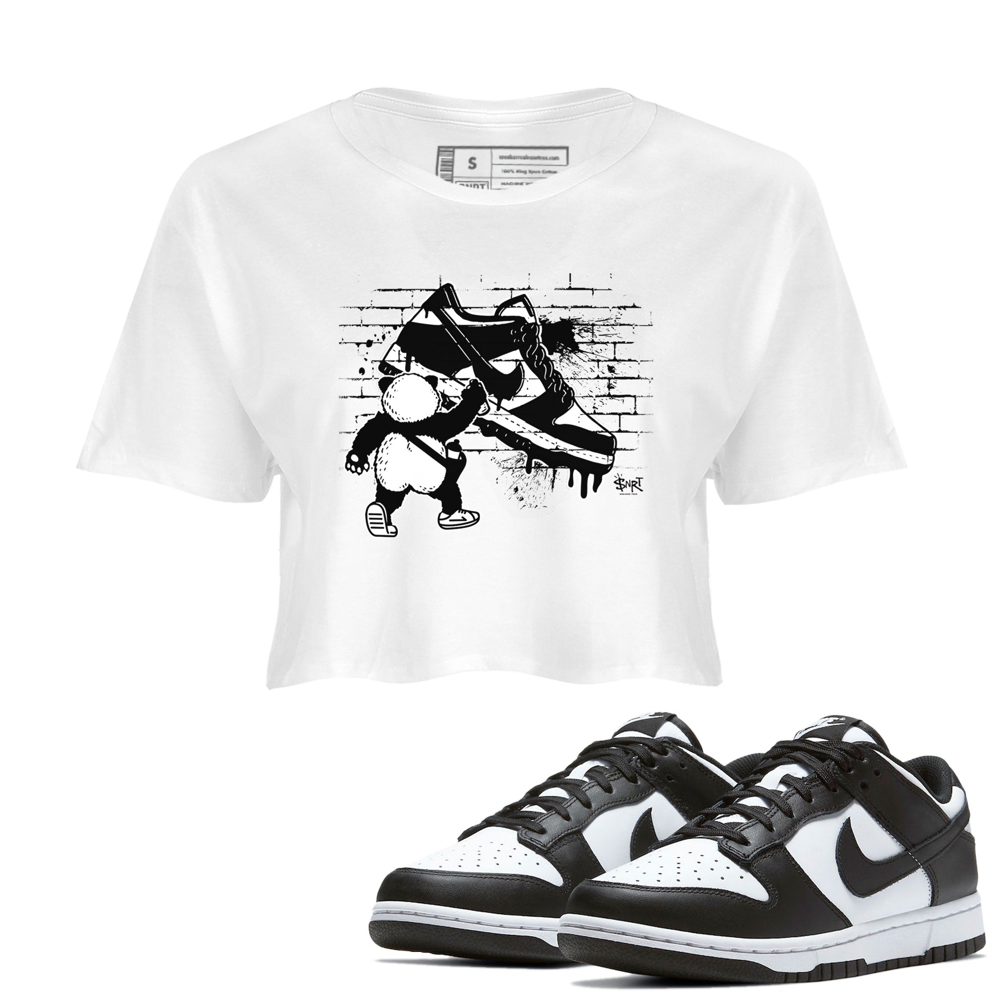Dunk Panda shirt to match jordans Panda Artist sneaker tees Dunk Low Panda Black White SNRT Sneaker Release Tees White 1 crop length shirt