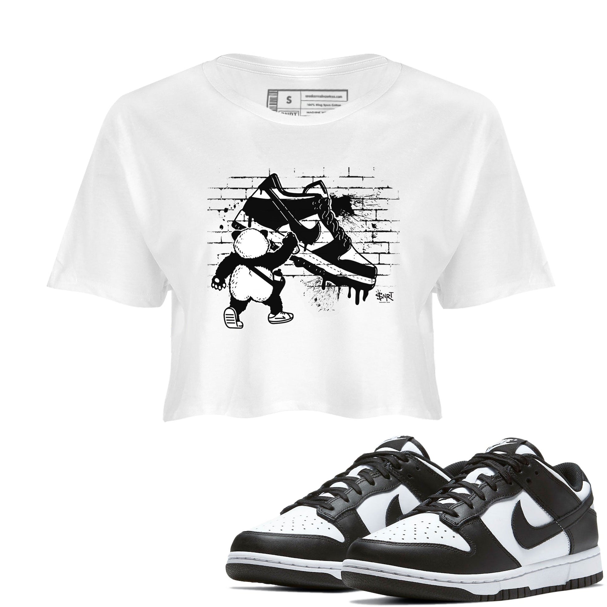 Dunk Panda shirt to match jordans Panda Artist sneaker tees Dunk Low Panda Black White SNRT Sneaker Release Tees White 1 crop length shirt
