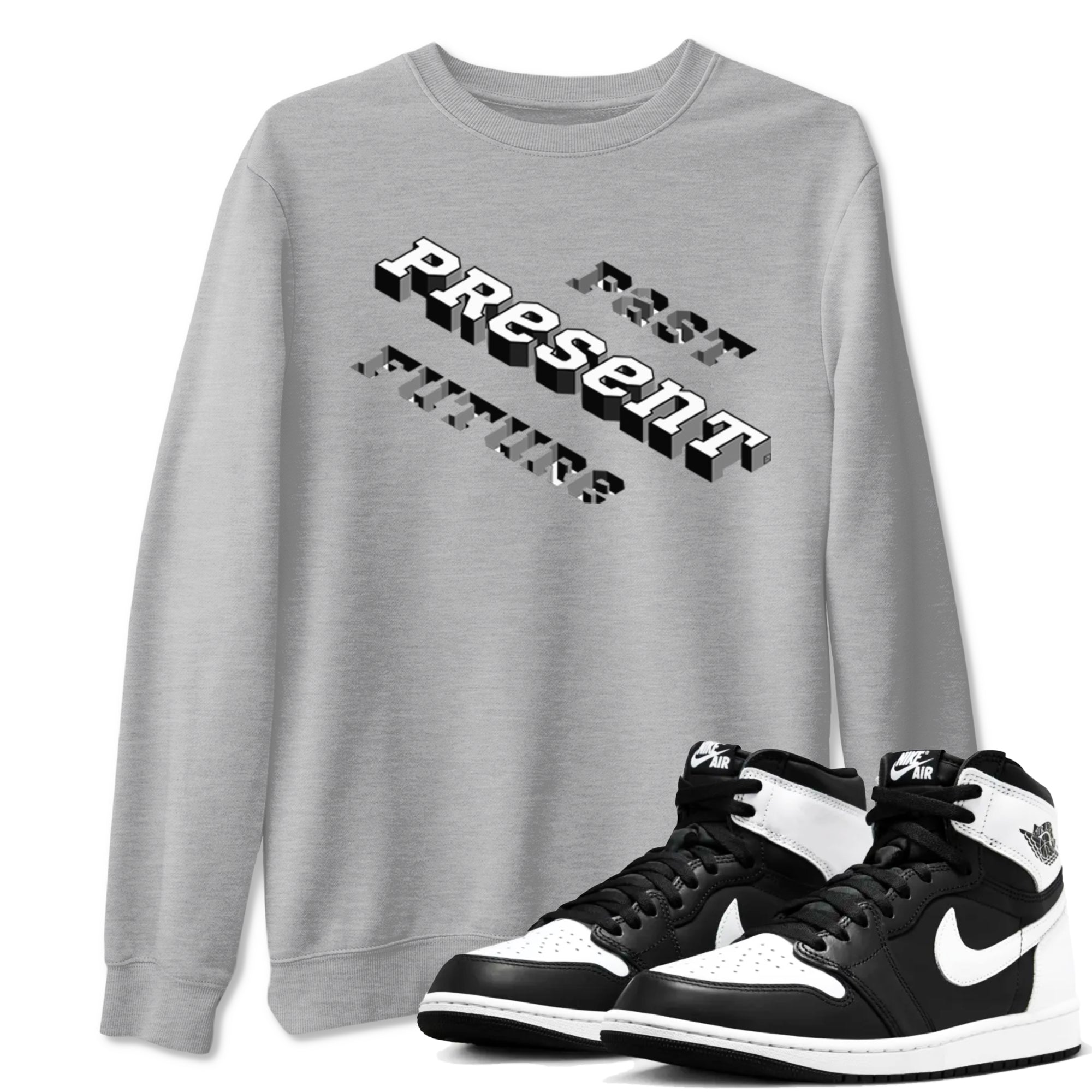 1s Black White shirt to match jordans Past Present Future sneaker tees Air Jordan 1 Black White SNRT Sneaker Release Tees unisex cotton Heather Grey 1 crew neck shirt