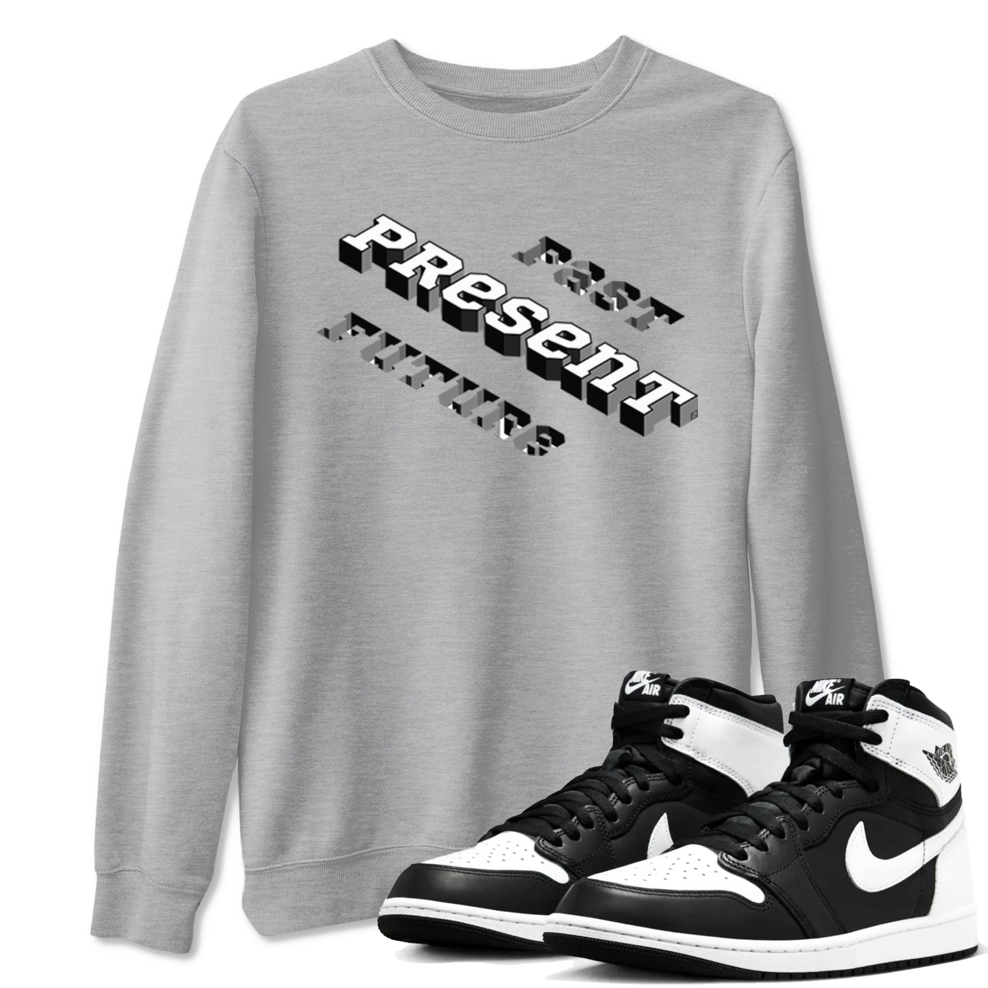 1s Black White shirt to match jordans Past Present Future sneaker tees Air Jordan 1 Black White SNRT Sneaker Release Tees unisex cotton Heather Grey 1 crew neck shirt