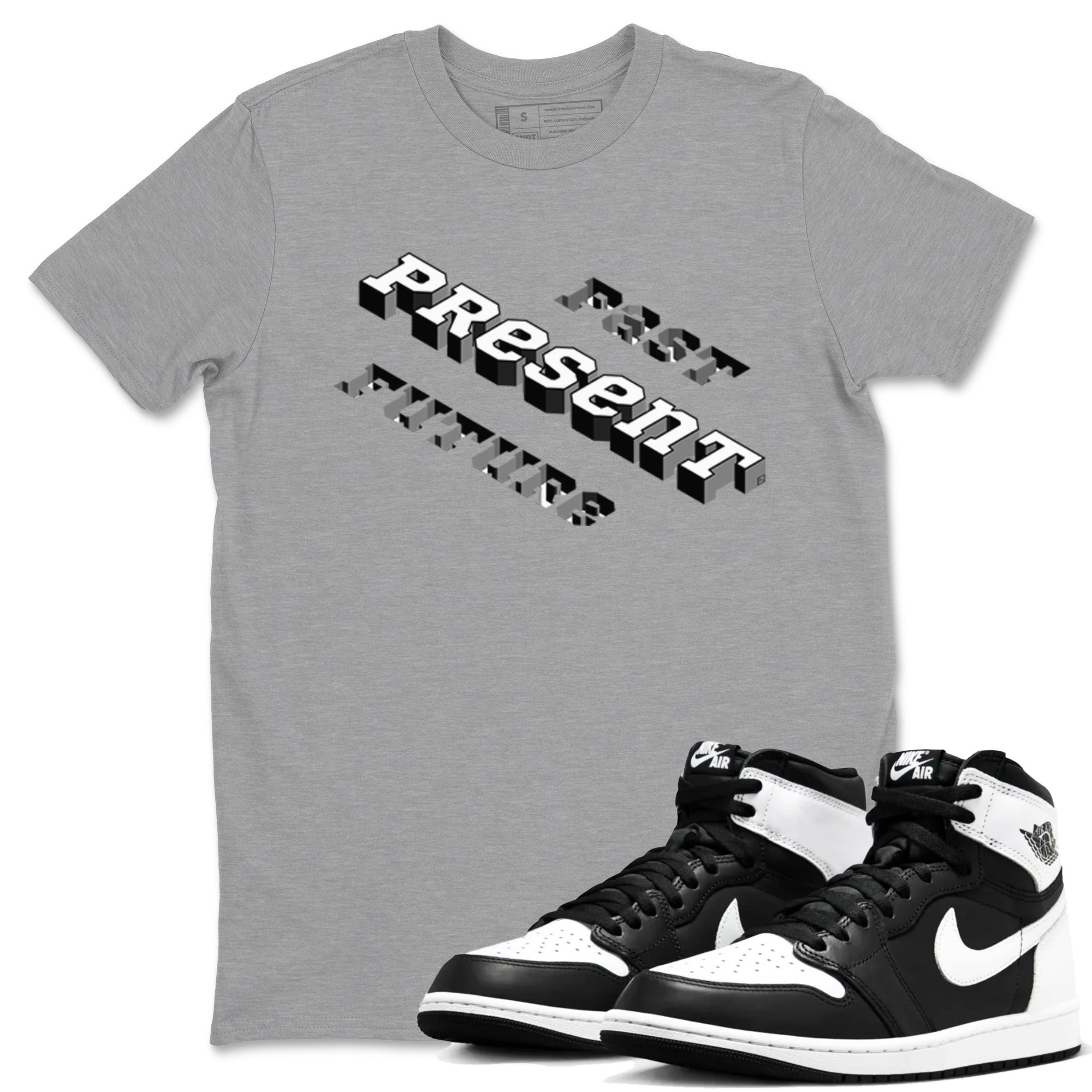 1s Black White shirt to match jordans Past Present Future sneaker tees Air Jordan 1 Black White SNRT Sneaker Release Tees unisex cotton Heather Grey 1 crew neck shirt