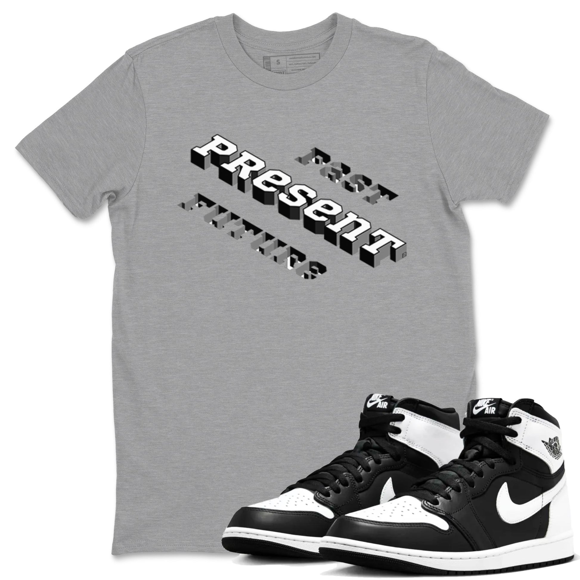 1s Black White shirt to match jordans Past Present Future sneaker tees Air Jordan 1 Black White SNRT Sneaker Release Tees unisex cotton Heather Grey 1 crew neck shirt