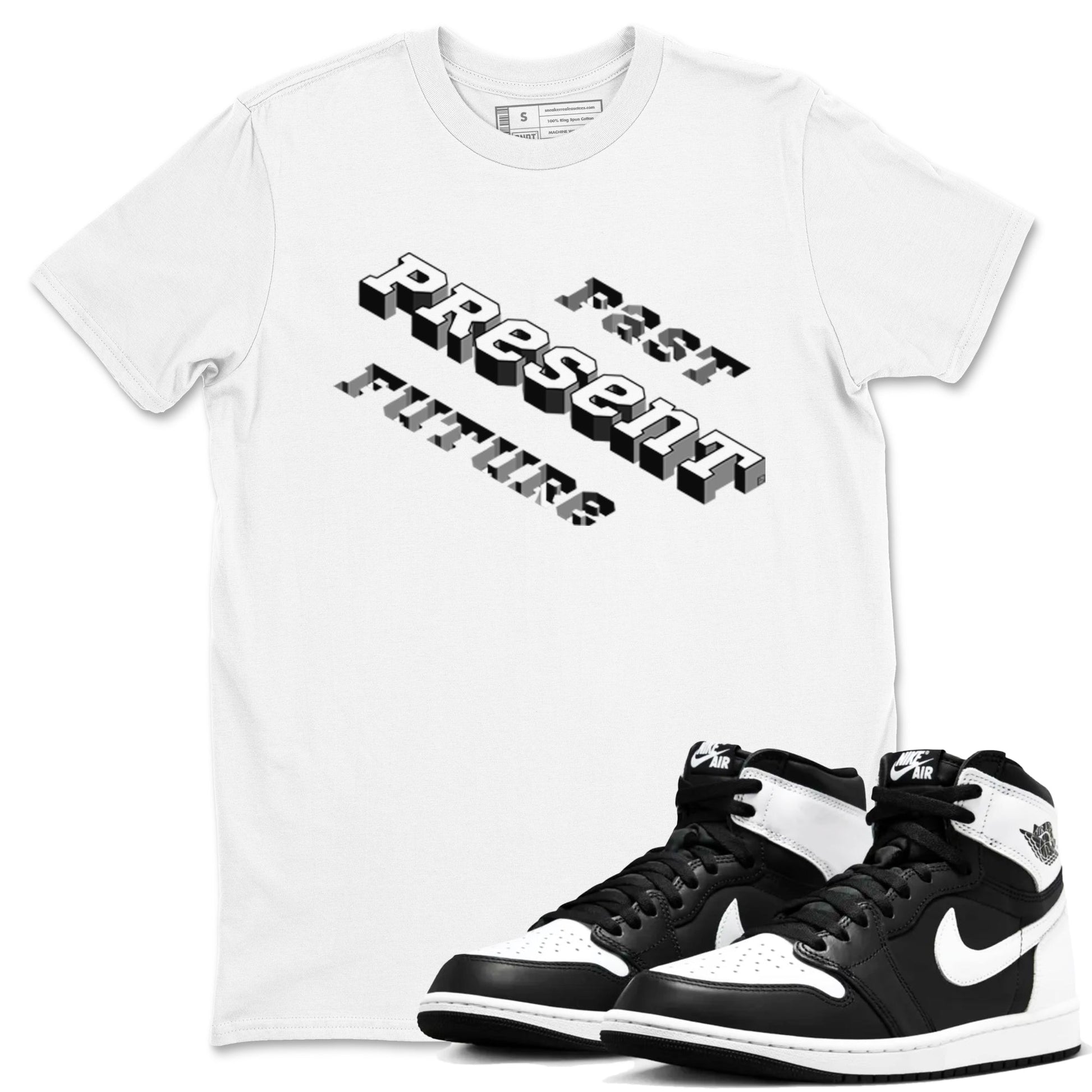 1s Black White shirt to match jordans Past Present Future sneaker tees Air Jordan 1 Black White SNRT Sneaker Release Tees unisex cotton White 1 crew neck shirt