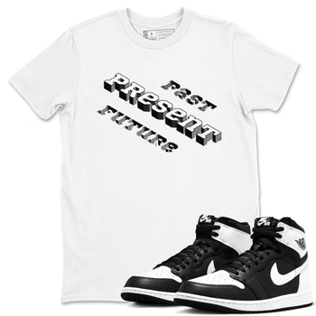 1s Black White shirt to match jordans Past Present Future sneaker tees Air Jordan 1 Black White SNRT Sneaker Release Tees unisex cotton White 1 crew neck shirt