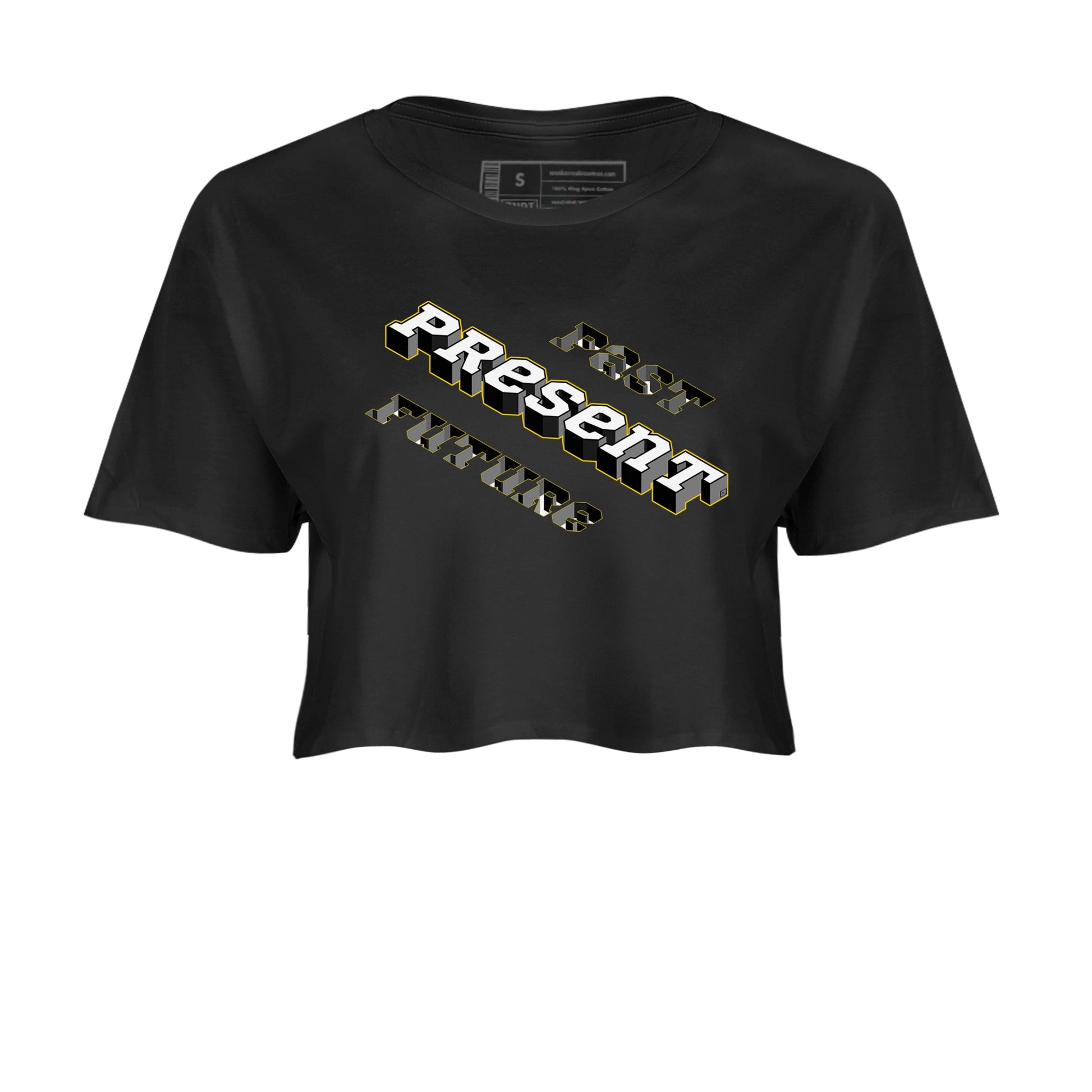 1s Yellow Ochre shirt to match jordans Past Present Future sneaker tees Air Jordan 1 High OG Yellow Ochre SNRT Sneaker Release Tees Black 2 crop length shirt