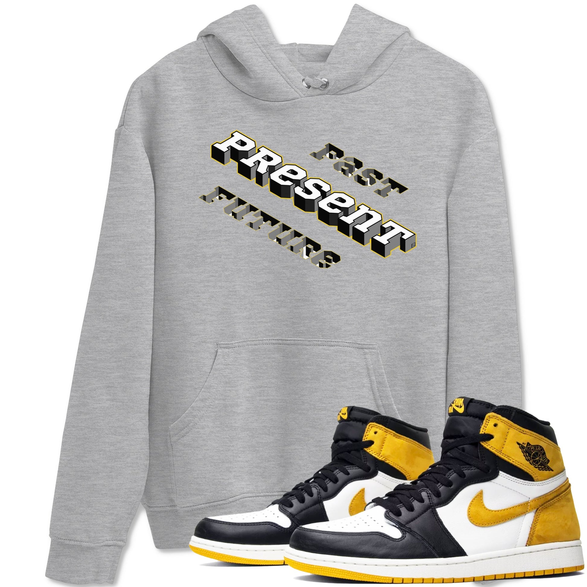 1s Yellow Ochre shirt to match jordans Past Present Future sneaker tees Air Jordan 1 High OG Yellow Ochre SNRT Sneaker Release Tees unisex cotton Heather Grey 1 crew neck shirt