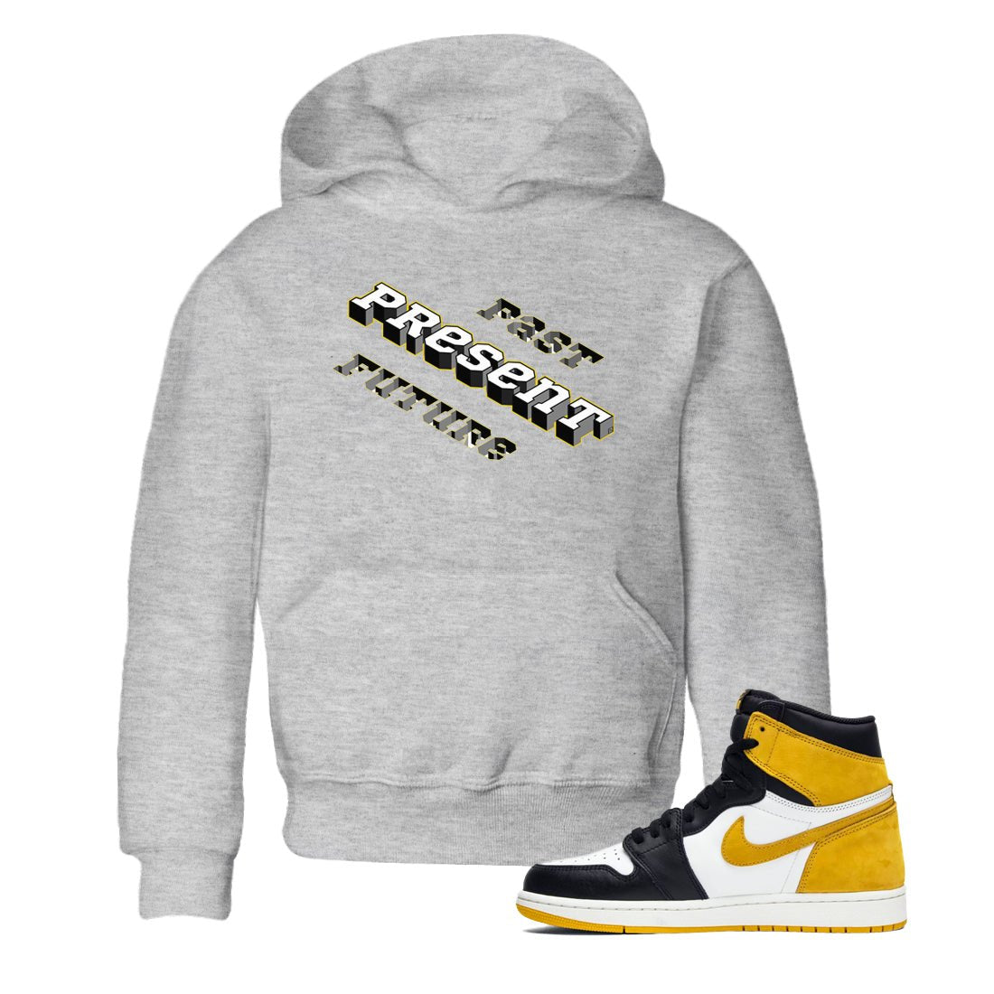 1s Yellow Ochre shirt to match jordans Past Present Future sneaker tees Air Jordan 1 High OG Yellow Ochre SNRT sneaker release tees baby toddler Heather Grey 1 cotton Shirt