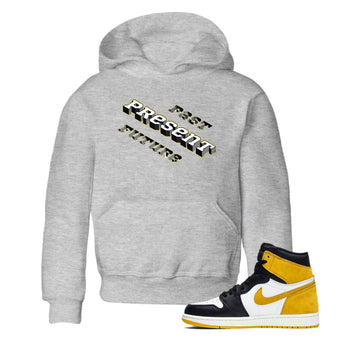 1s Yellow Ochre shirt to match jordans Past Present Future sneaker tees Air Jordan 1 High OG Yellow Ochre SNRT sneaker release tees baby toddler Heather Grey 1 cotton Shirt