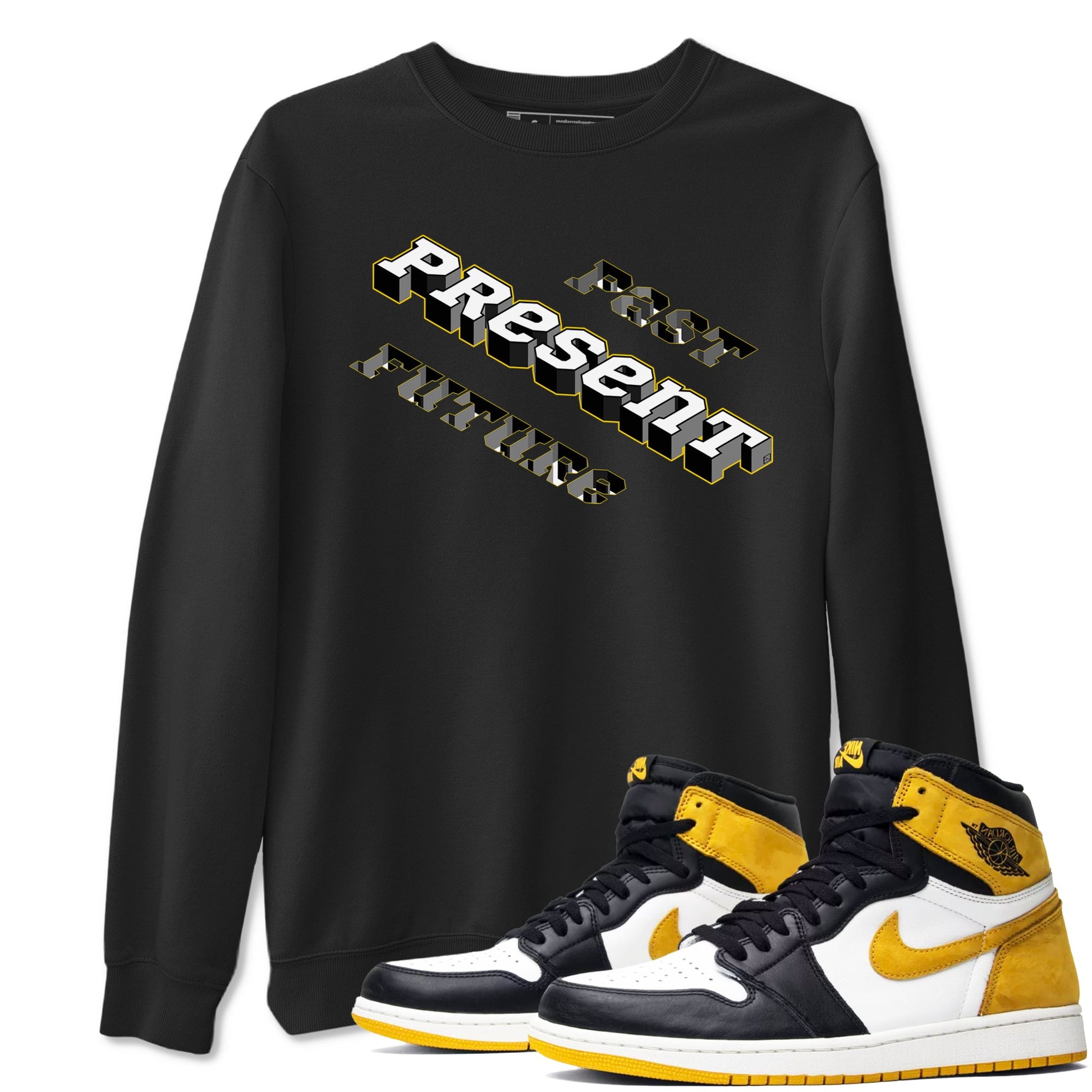 1s Yellow Ochre shirt to match jordans Past Present Future sneaker tees Air Jordan 1 High OG Yellow Ochre SNRT Sneaker Release Tees unisex cotton Black 1 crew neck shirt