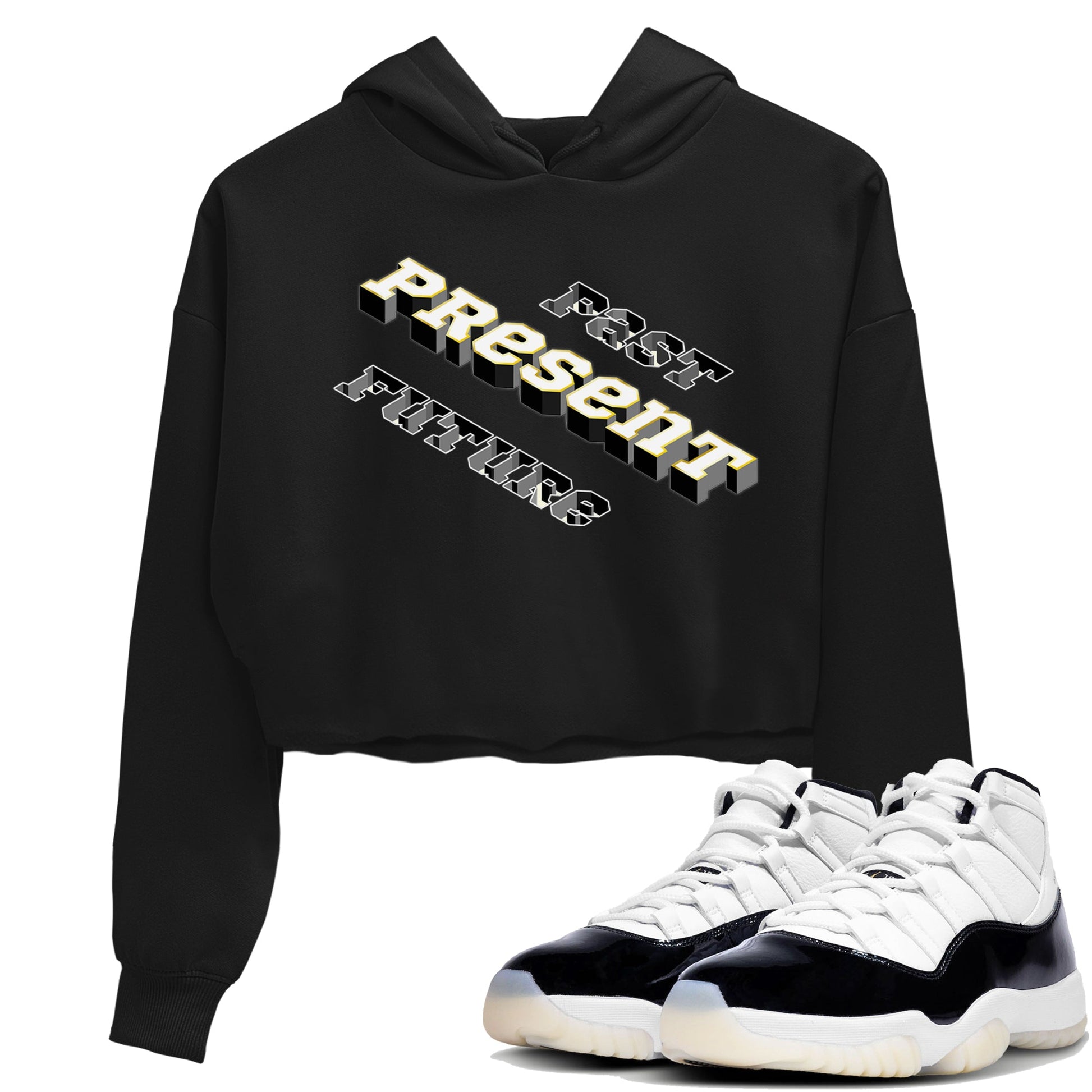 11s Gratitude shirt to match jordans Past Present Future sneaker match tee Air Jordan 11 Gratitude SNRT Sneaker Tees Black 1 women's crop tee