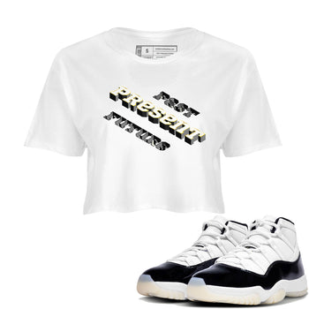 11s Gratitude shirt to match jordans Past Present Future sneaker match tee Air Jordan 11 Gratitude SNRT Sneaker Tees White 1 women's crop tee