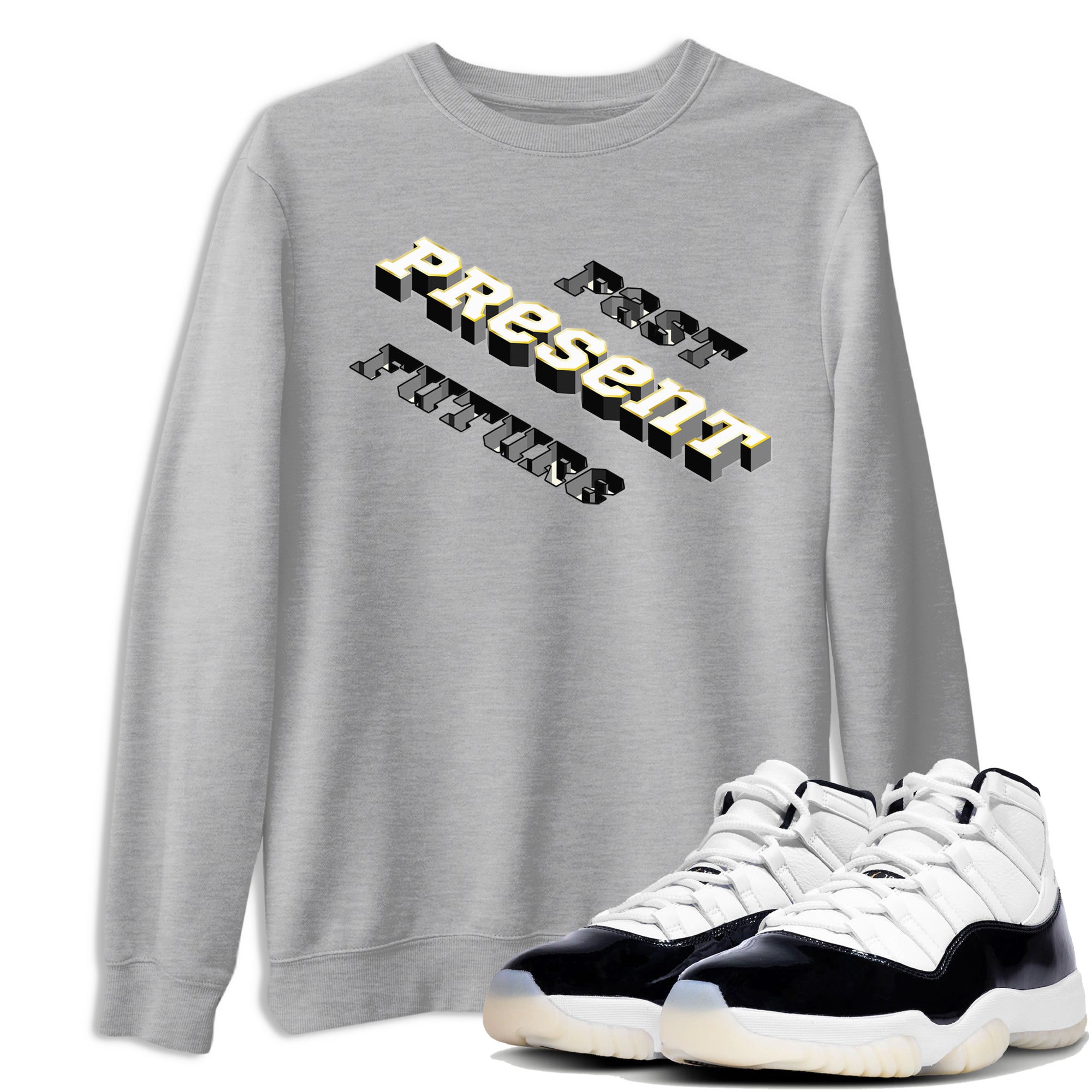 11s Gratitude shirt to match jordans Past Present Future sneaker match tee AJ11 Gratitude SNRT Sneaker Tees unisex cotton Heather Grey 1 crew neck shirt