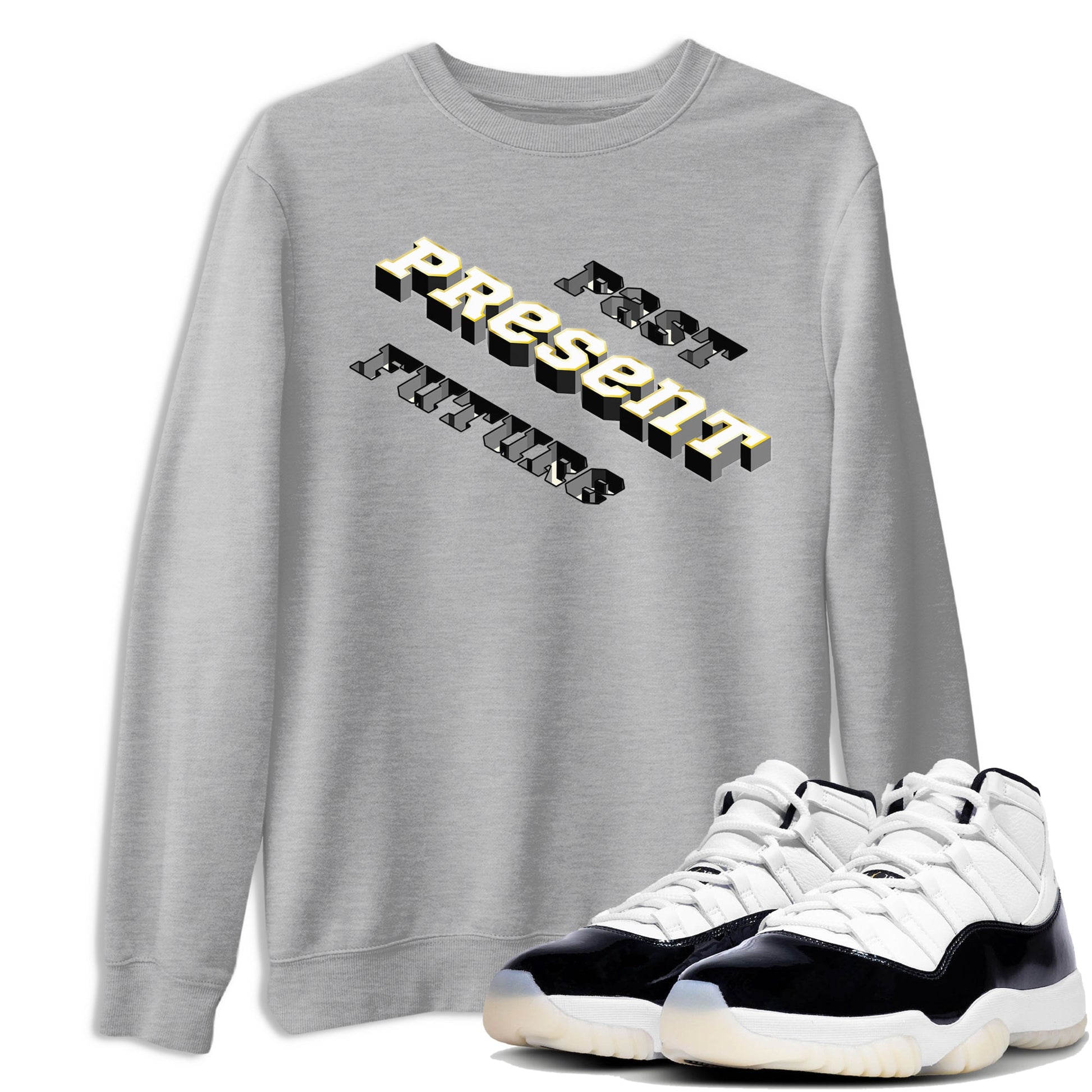 11s Gratitude shirt to match jordans Past Present Future sneaker match tee AJ11 Gratitude SNRT Sneaker Tees unisex cotton Heather Grey 1 crew neck shirt