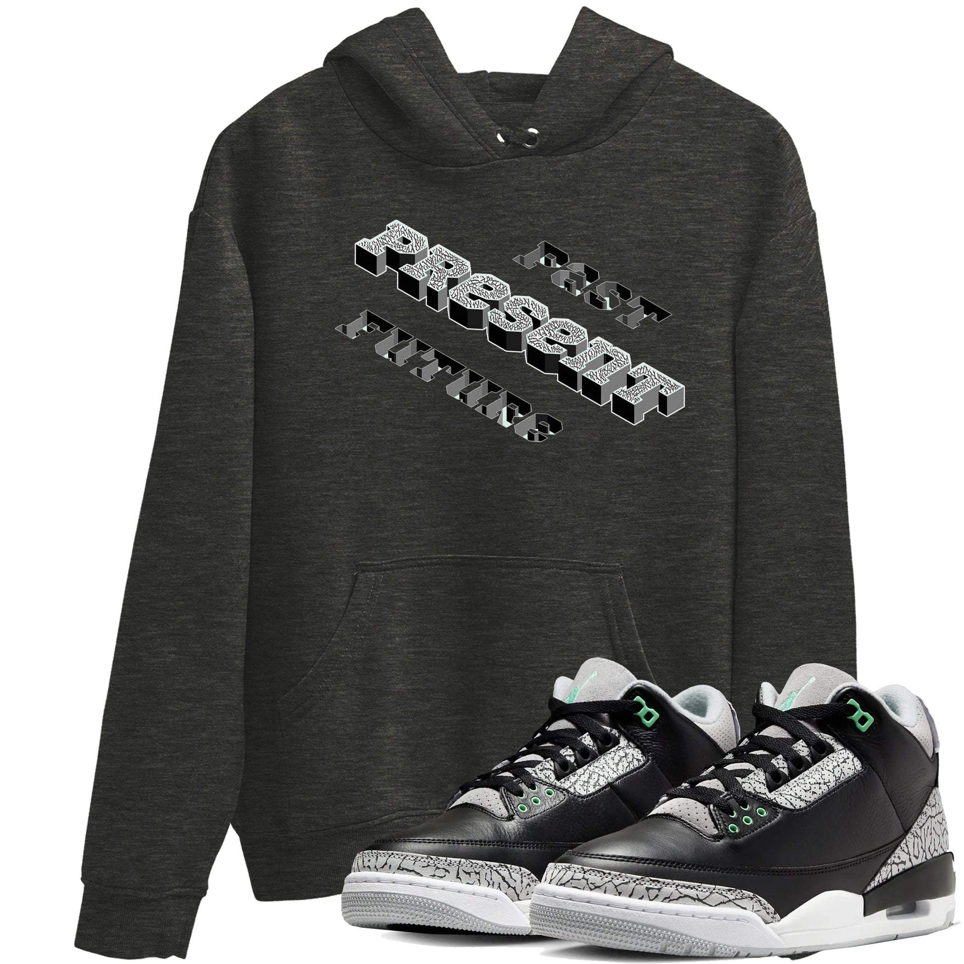 3s Green Glow shirt to match jordans Past Present Future sneaker tees Air Jordan 3 Green Glow SNRT Sneaker Release Tees unisex cotton Charcoal Heather 1 crew neck shirt