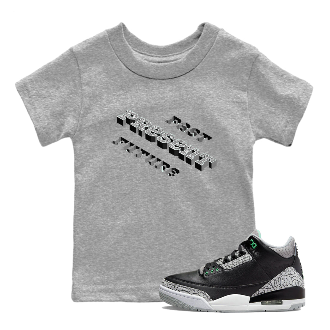 3s Green Glow shirt to match jordans Past Present Future sneaker tees Air Jordan 3 Green Glow SNRT sneaker release tees baby toddler Heather Grey 1 cotton Shirt