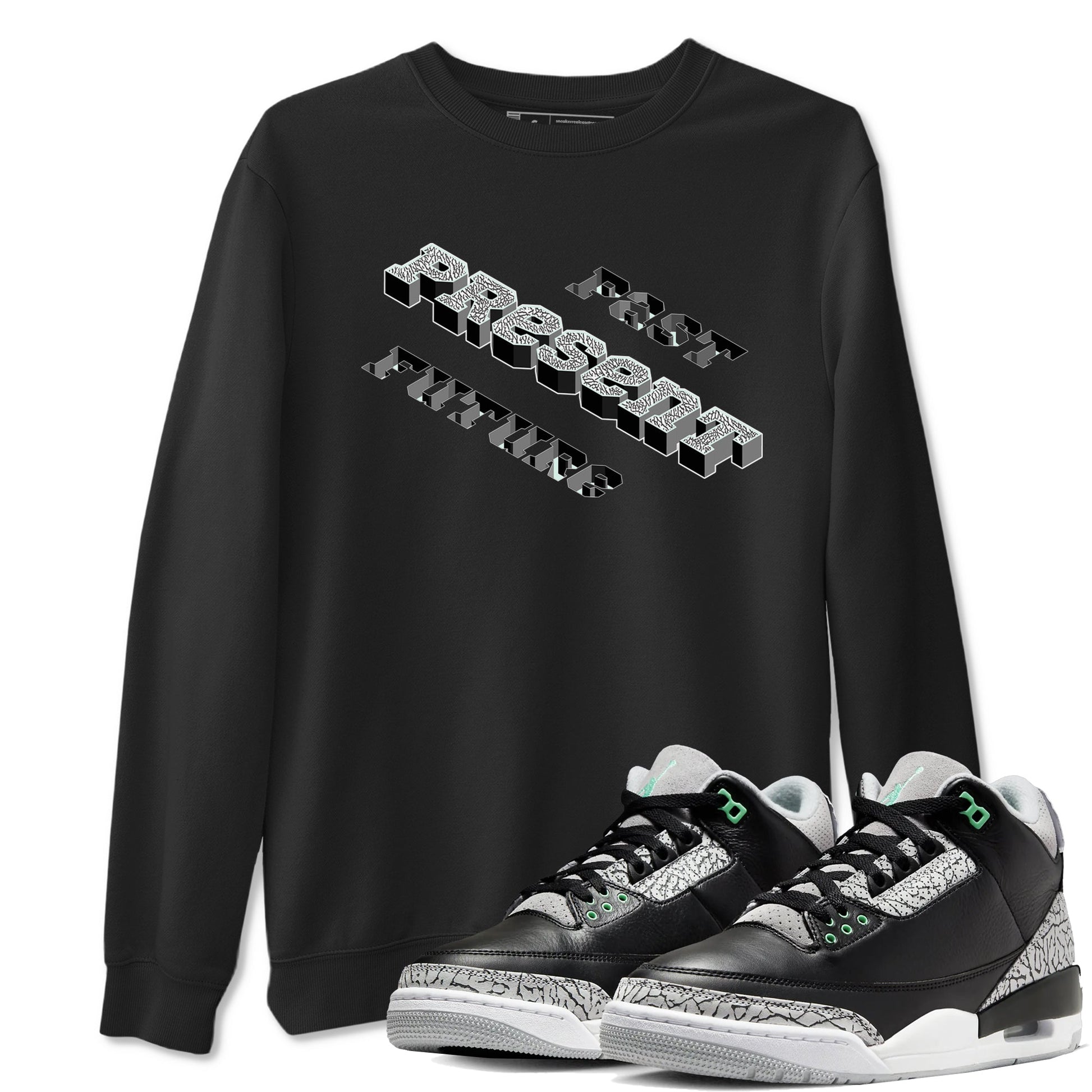 3s Green Glow shirt to match jordans Past Present Future sneaker tees Air Jordan 3 Green Glow SNRT Sneaker Release Tees unisex cotton Black 1 crew neck shirt