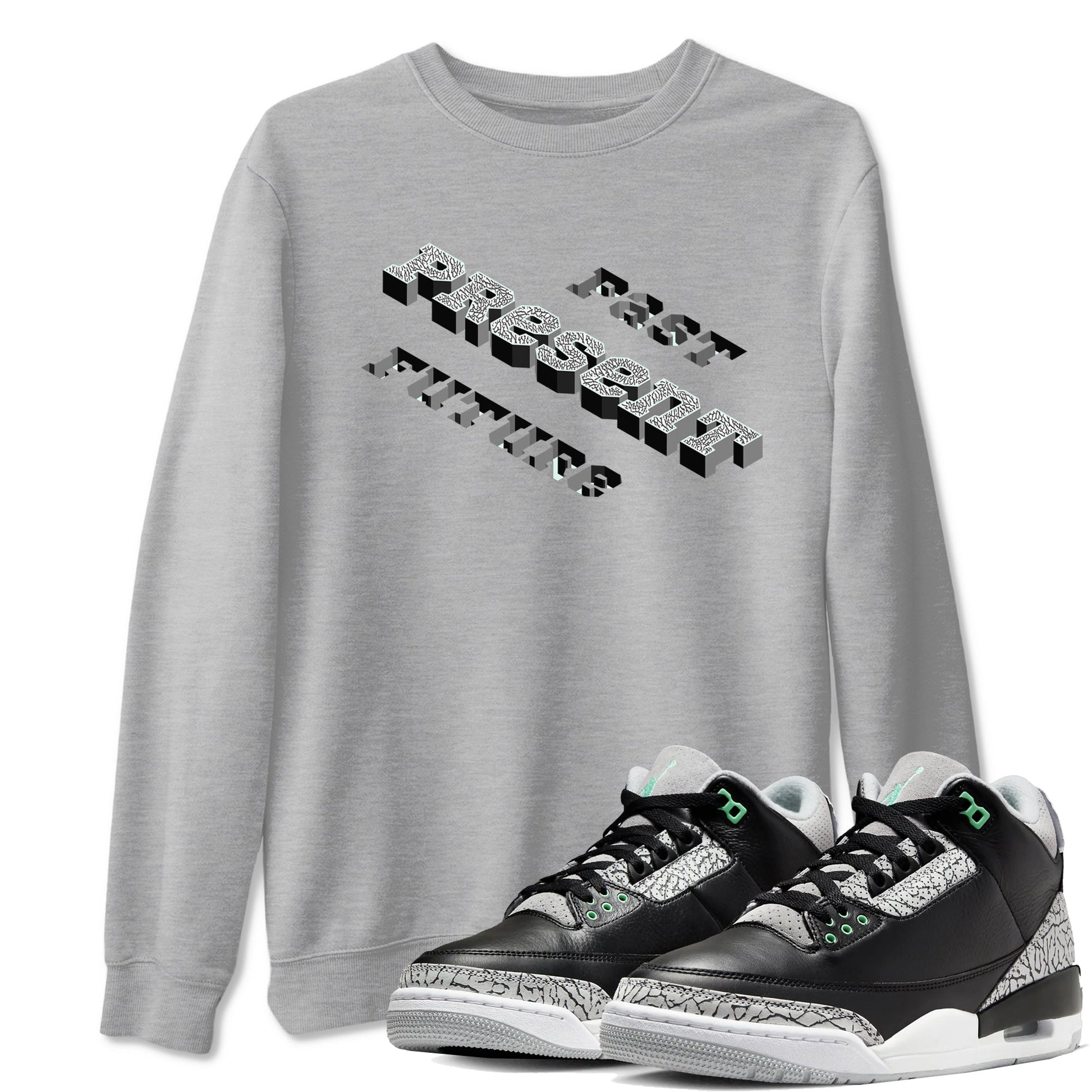 3s Green Glow shirt to match jordans Past Present Future sneaker tees Air Jordan 3 Green Glow SNRT Sneaker Release Tees unisex cotton Heather Grey 1 crew neck shirt