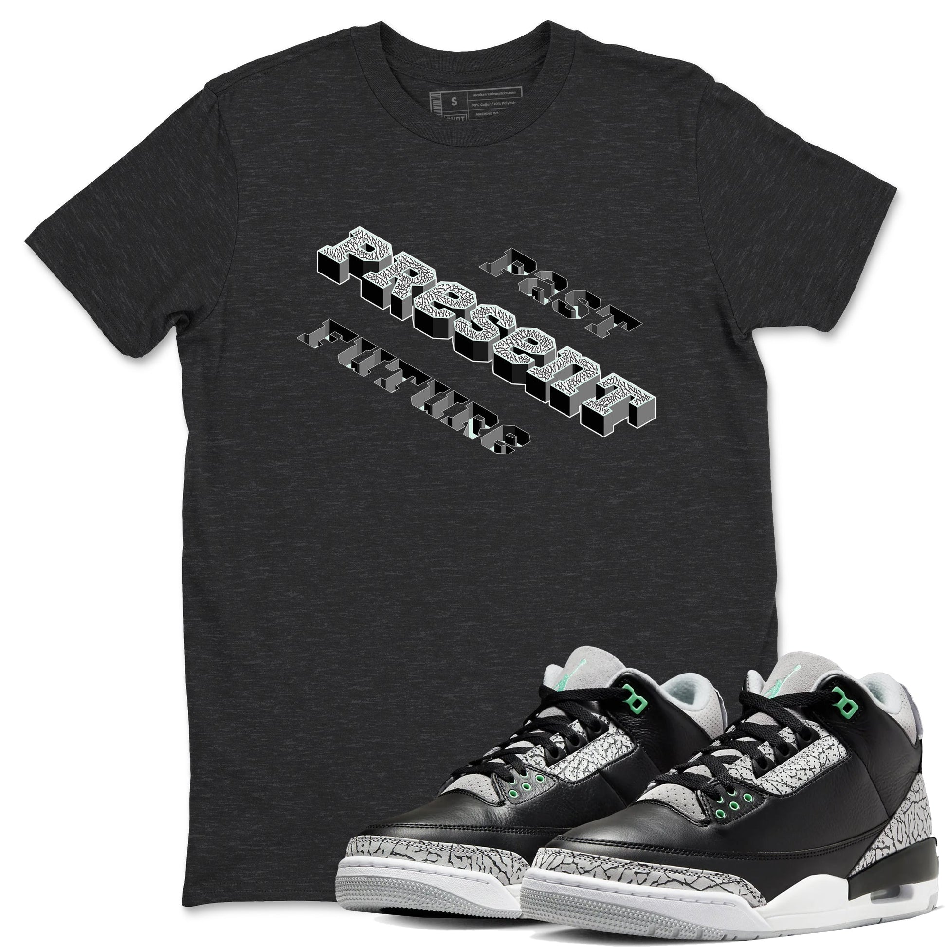 3s Green Glow shirt to match jordans Past Present Future sneaker tees Air Jordan 3 Green Glow SNRT Sneaker Release Tees unisex cotton Charcoal Heather 1 crew neck shirt