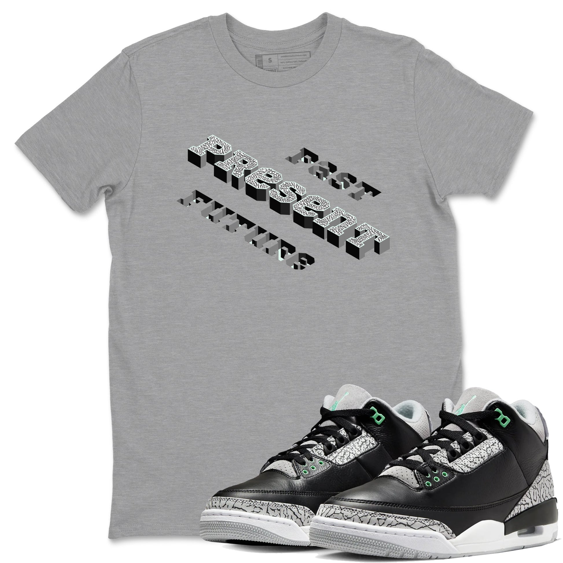 3s Green Glow shirt to match jordans Past Present Future sneaker tees Air Jordan 3 Green Glow SNRT Sneaker Release Tees unisex cotton Heather Grey 1 crew neck shirt