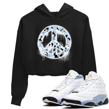 Air Jordan 13 Blue Grey shirt to match jordans Peace Sign sneaker tees AJ13 Blue Grey SNRT Sneaker Release Tees Black 1 crop length shirt