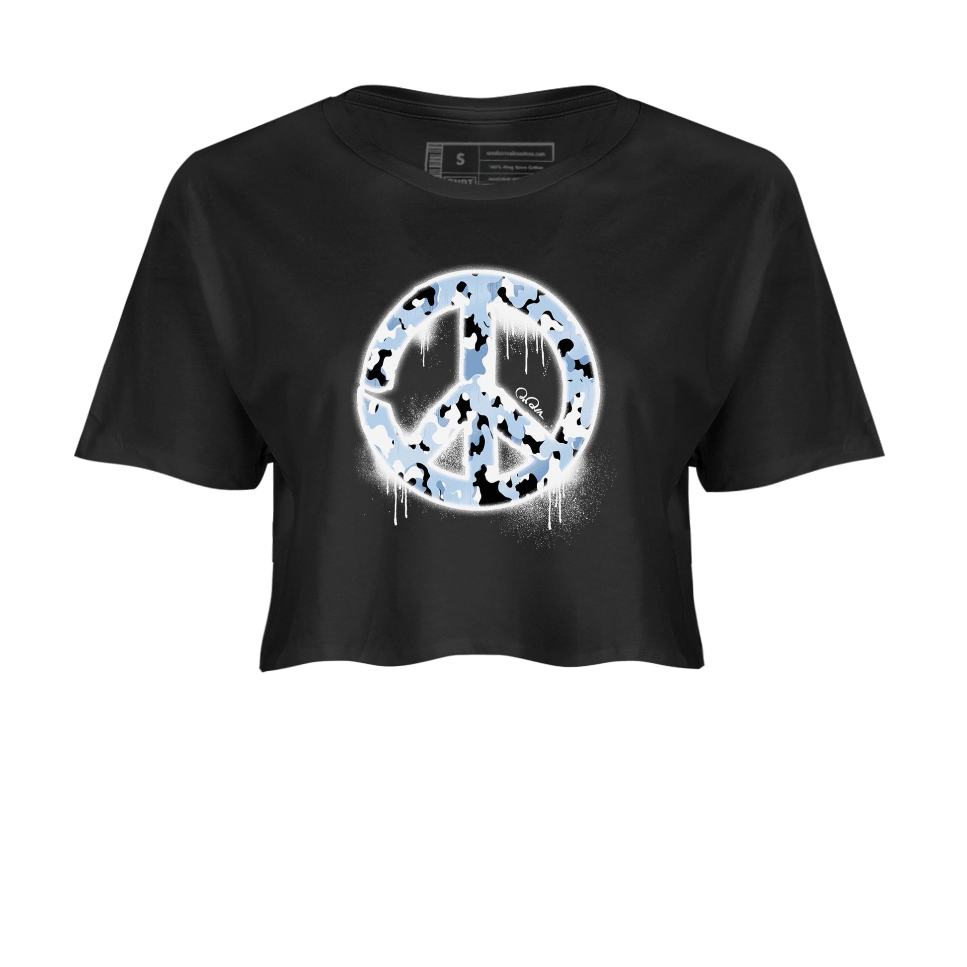 Air Jordan 13 Blue Grey shirt to match jordans Peace Sign sneaker tees AJ13 Blue Grey SNRT Sneaker Release Tees Black 2 crop length shirt