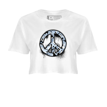 Air Jordan 13 Blue Grey shirt to match jordans Peace Sign sneaker tees AJ13 Blue Grey SNRT Sneaker Release Tees White 2 crop length shirt