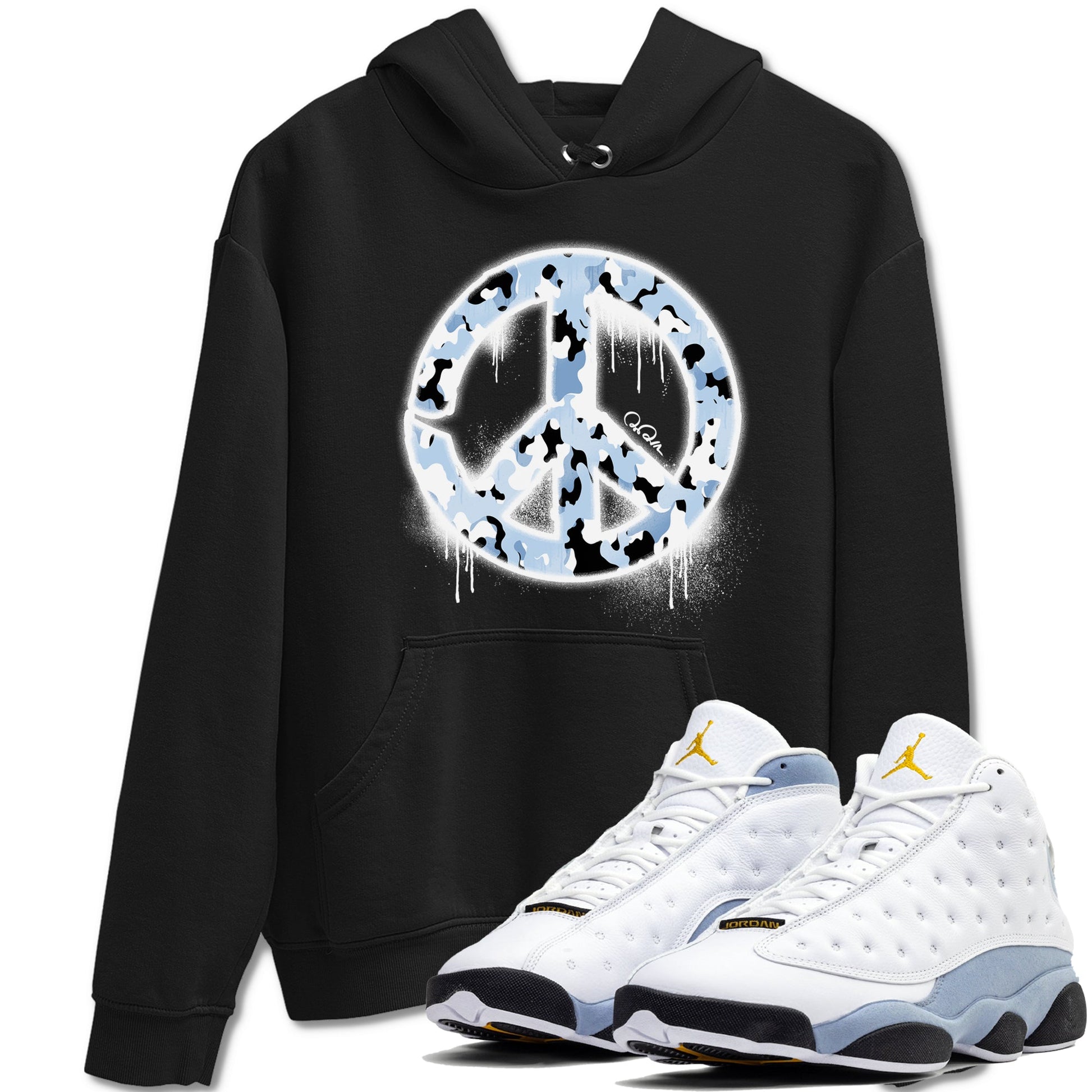 Air Jordan 13 Blue Grey shirt to match jordans Peace Sign sneaker tees AJ13 Blue Grey SNRT Sneaker Release Tees unisex cotton Black 1 crew neck shirt